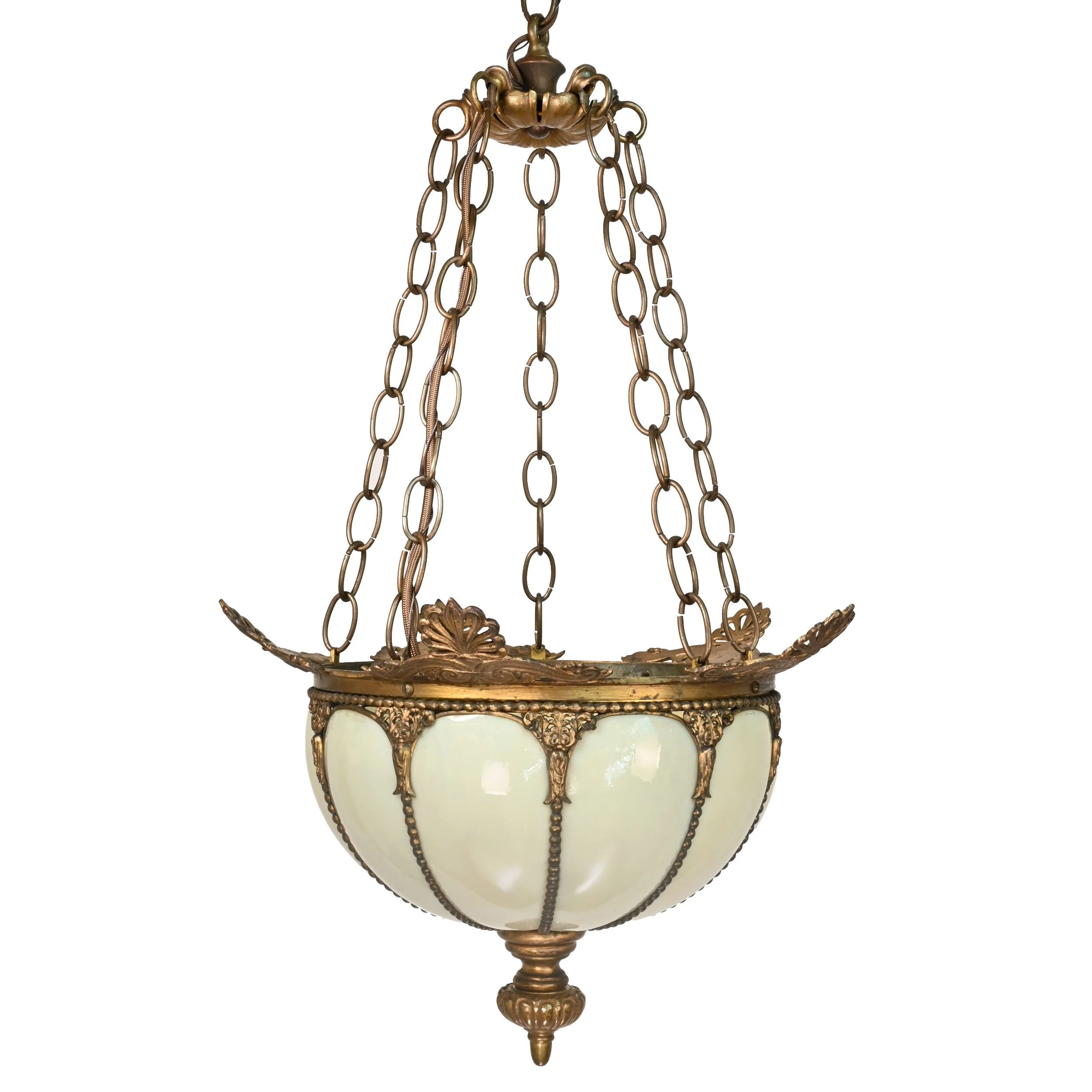 bent glass bowl chandelier on brass fixture