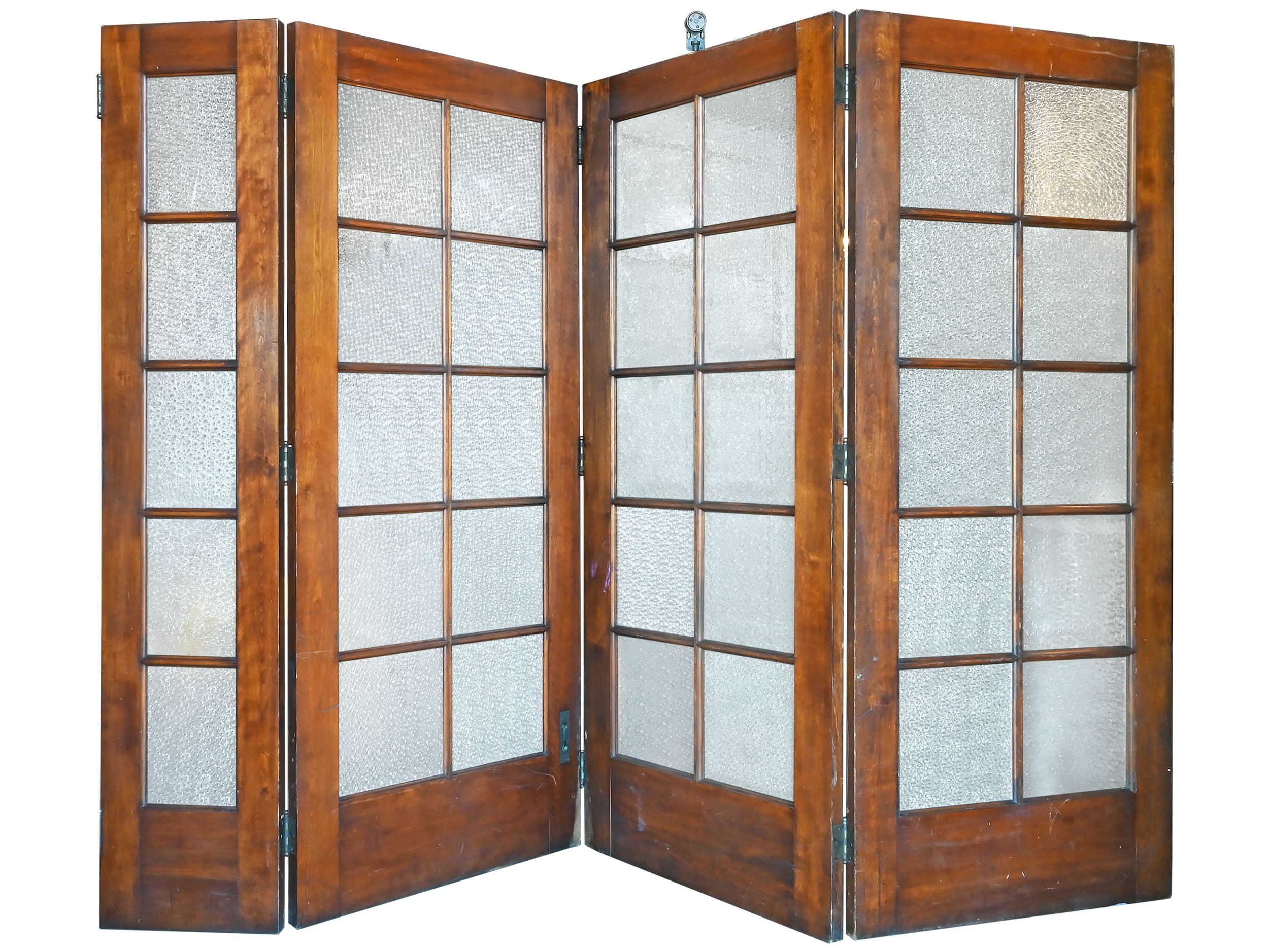 large birch bifold door set with florentine glass