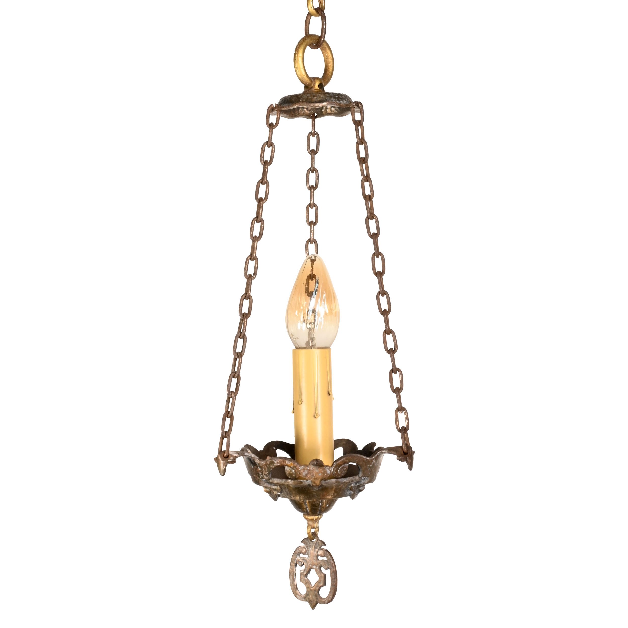 hammered iron single candle hall pendant
