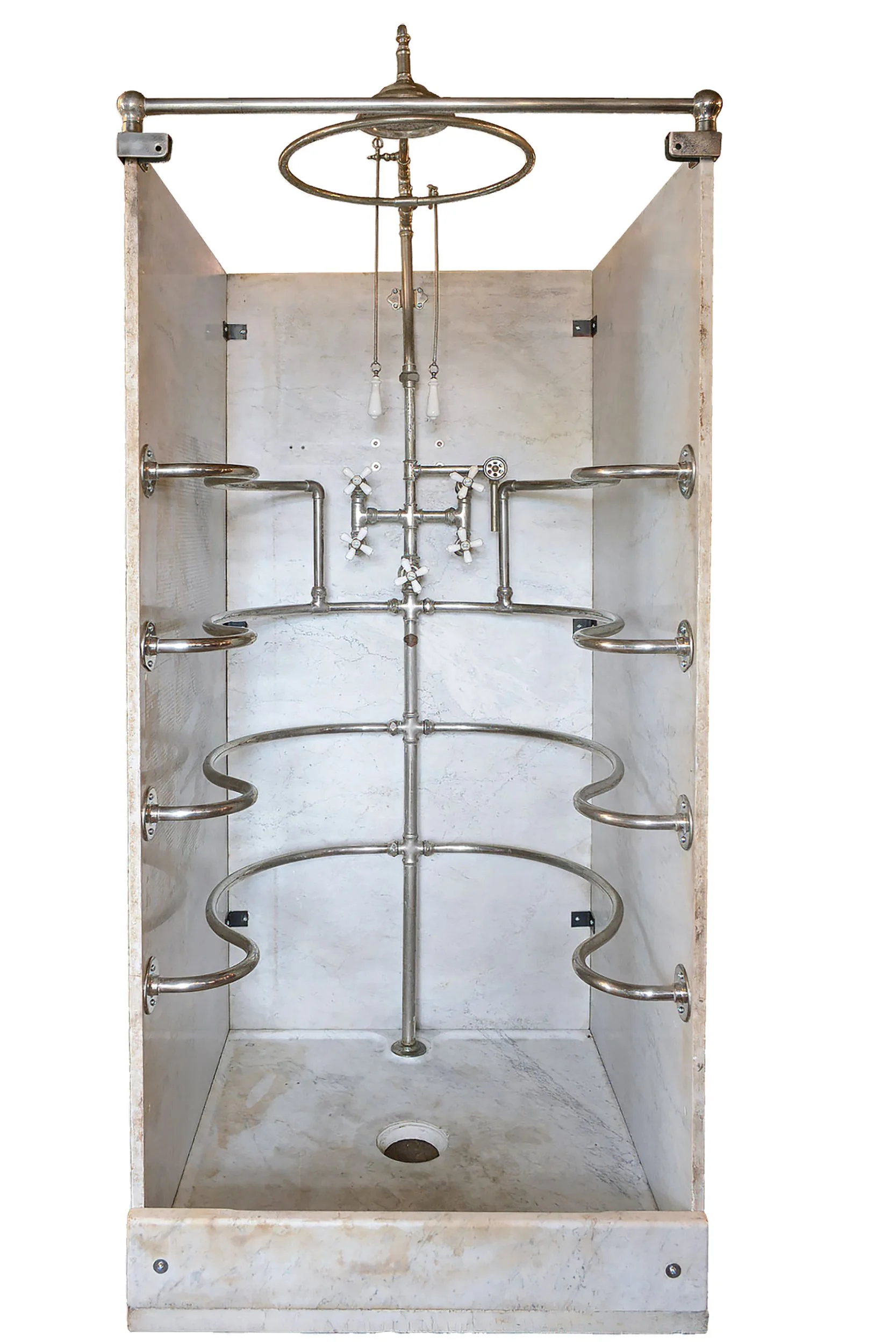 wolfe rainfall & ribcage shower with marble base & surround walls