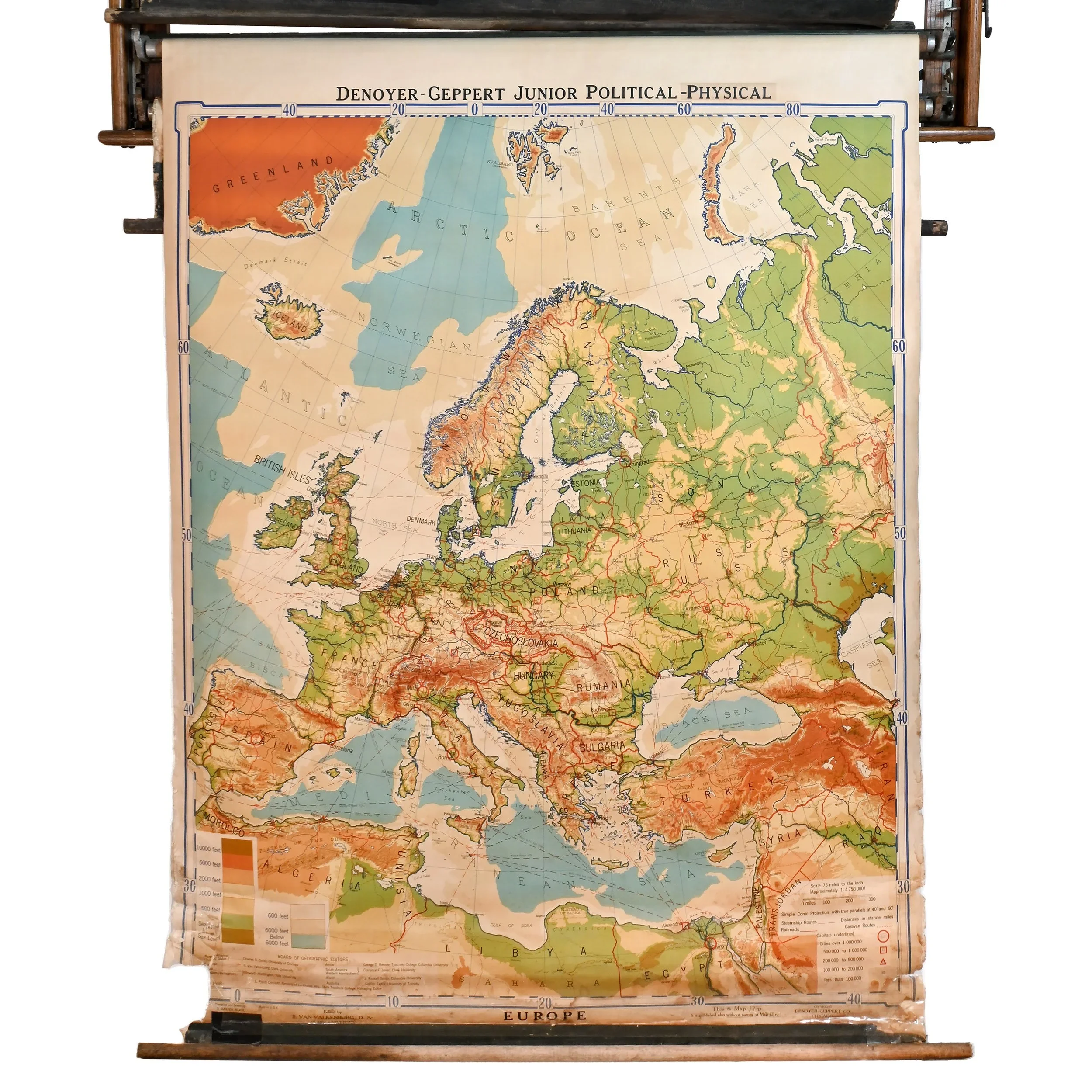 denoyer-geppert physical political series europe map