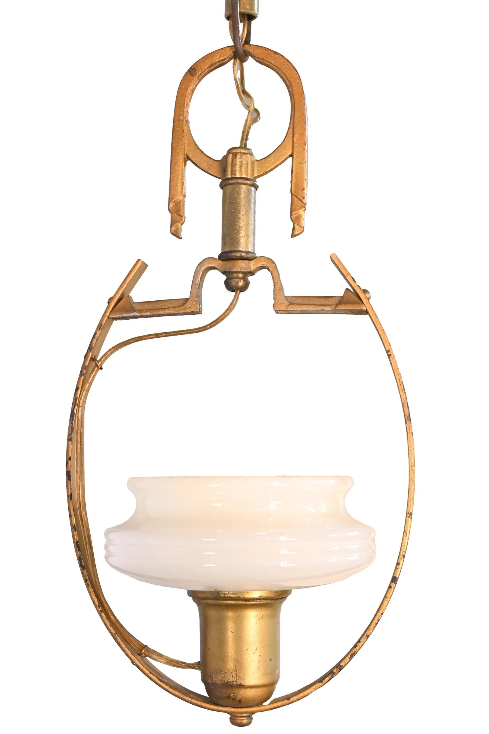 deco open hoop entry pendant with custard shade