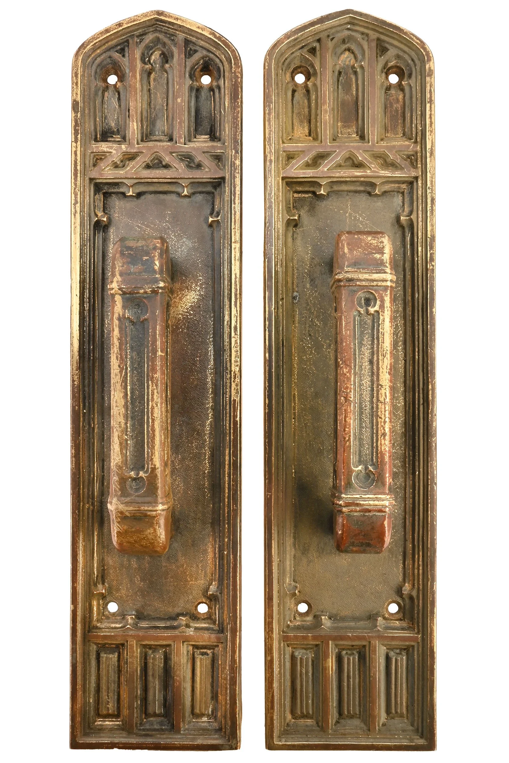 27351 pair of cast bronze and brass gothic door pulls.jpg