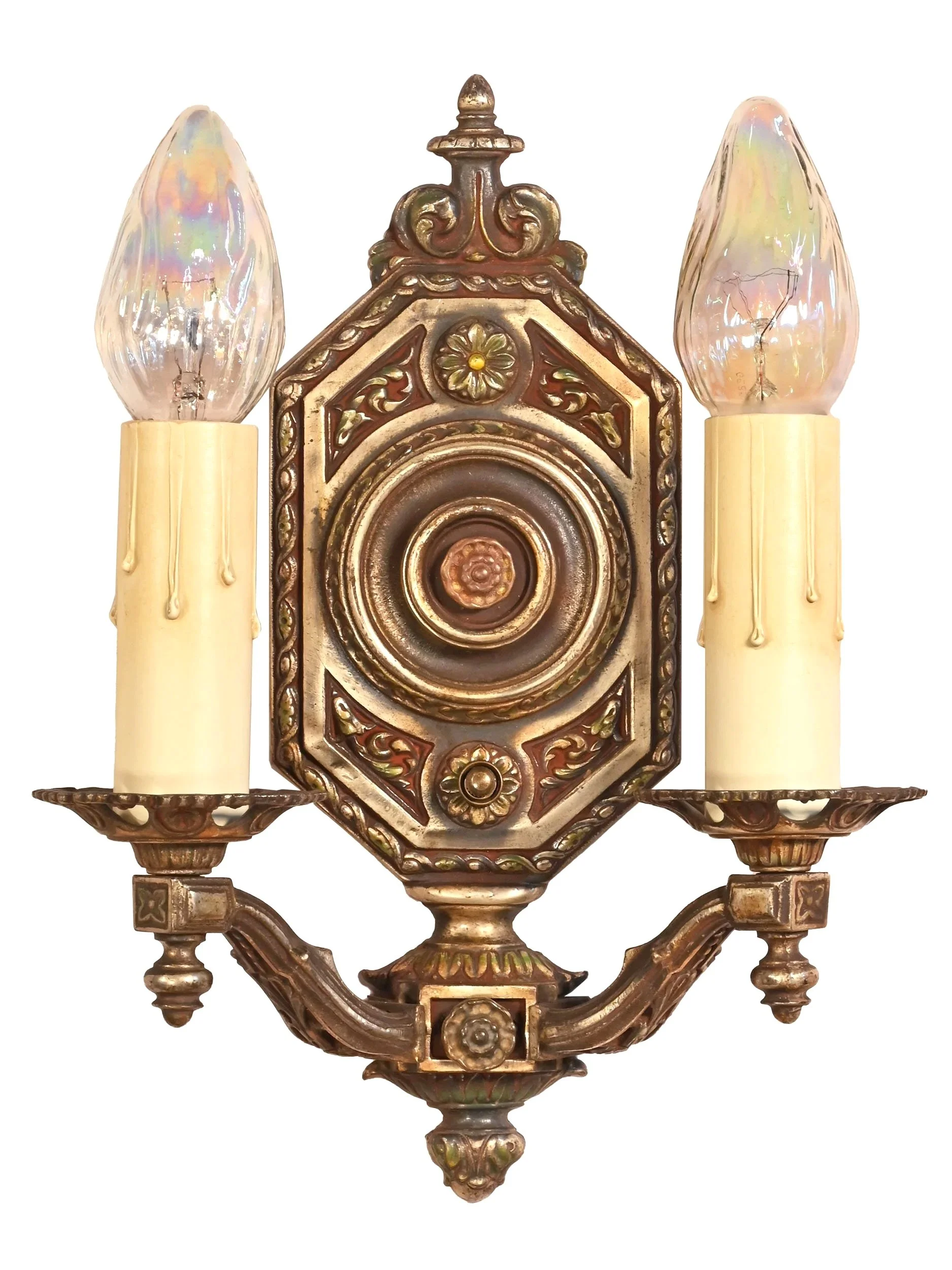 27974+two+candle+silver+plated+polychrome+sconce+with+daisies+and+leaves+1.jpg