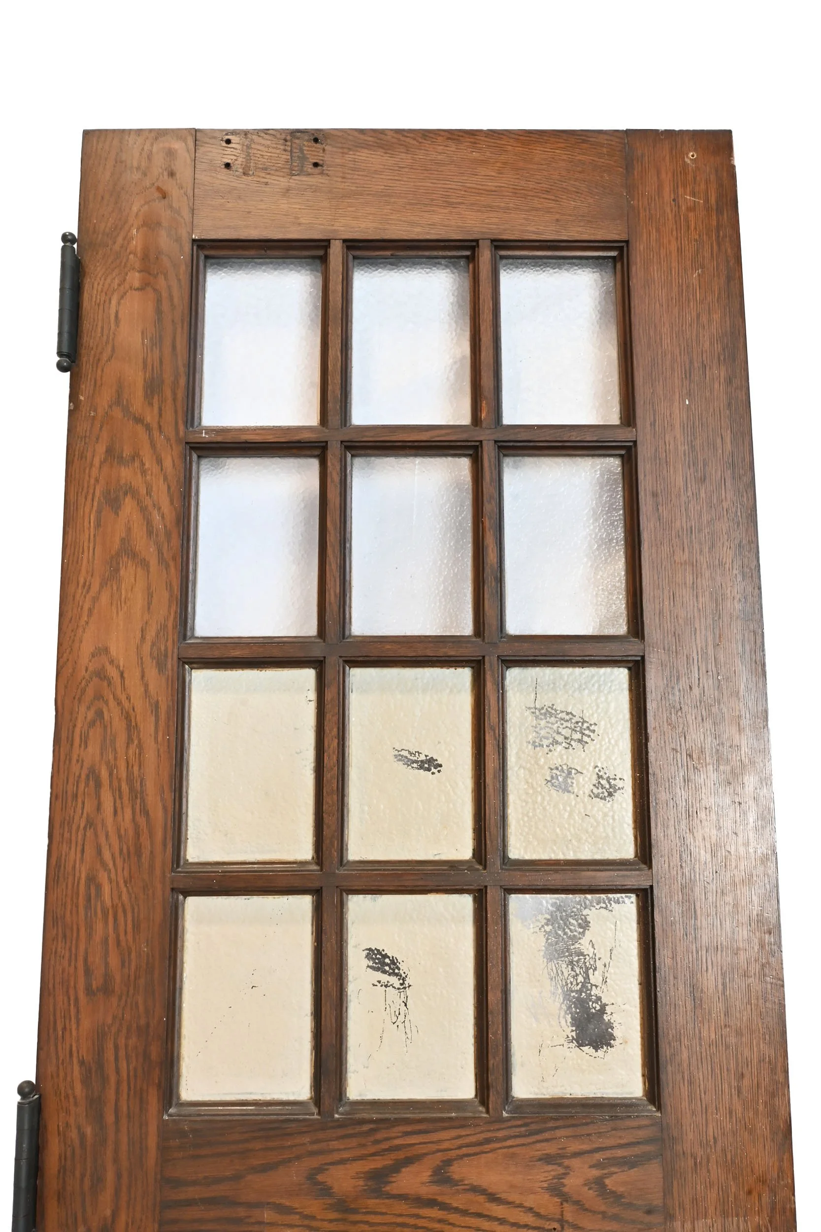 27261B oak half view door with 12 textured panes and iron hardware 5.jpg