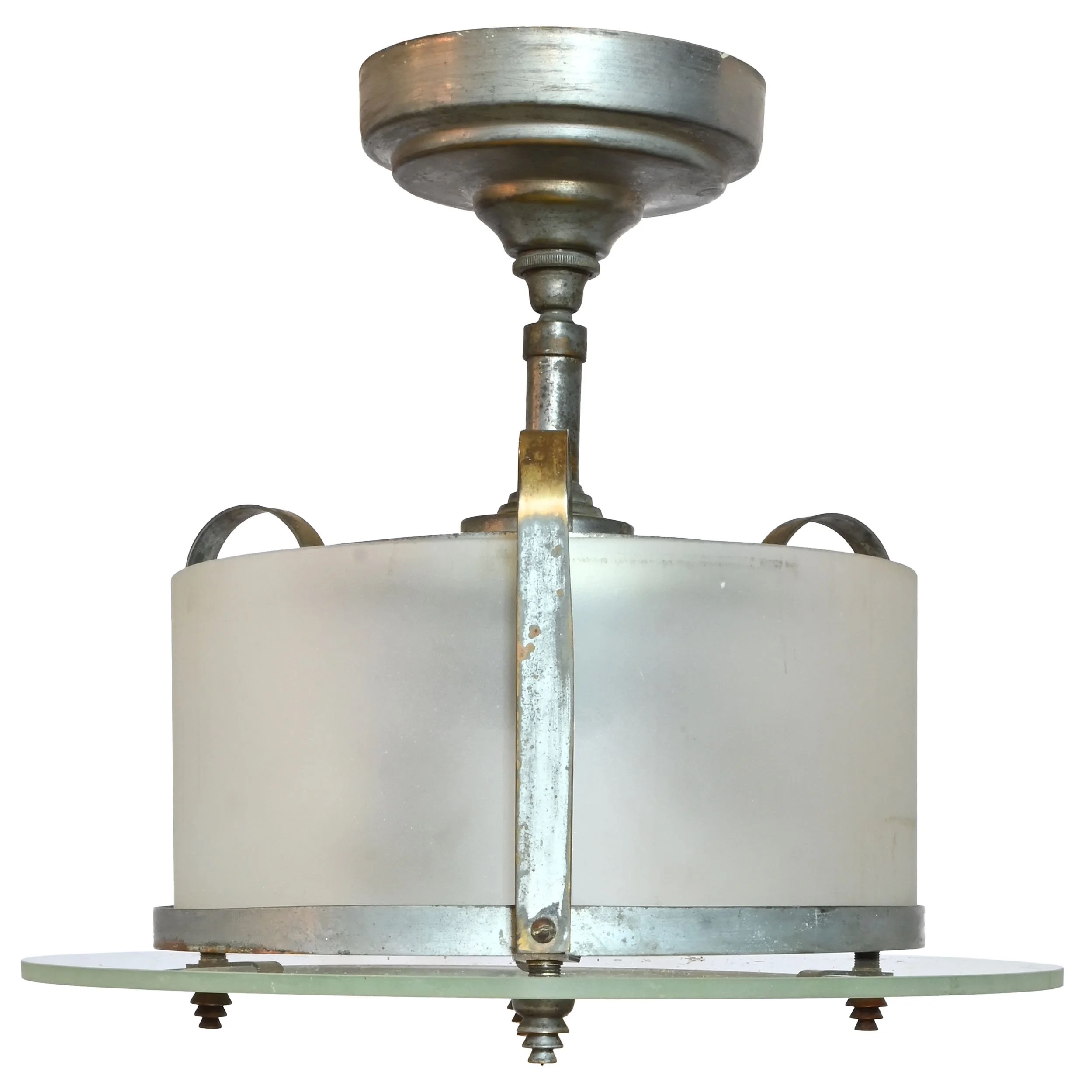 27880 nickel plated brass art deco frosted glass drum flush mount 1.jpg