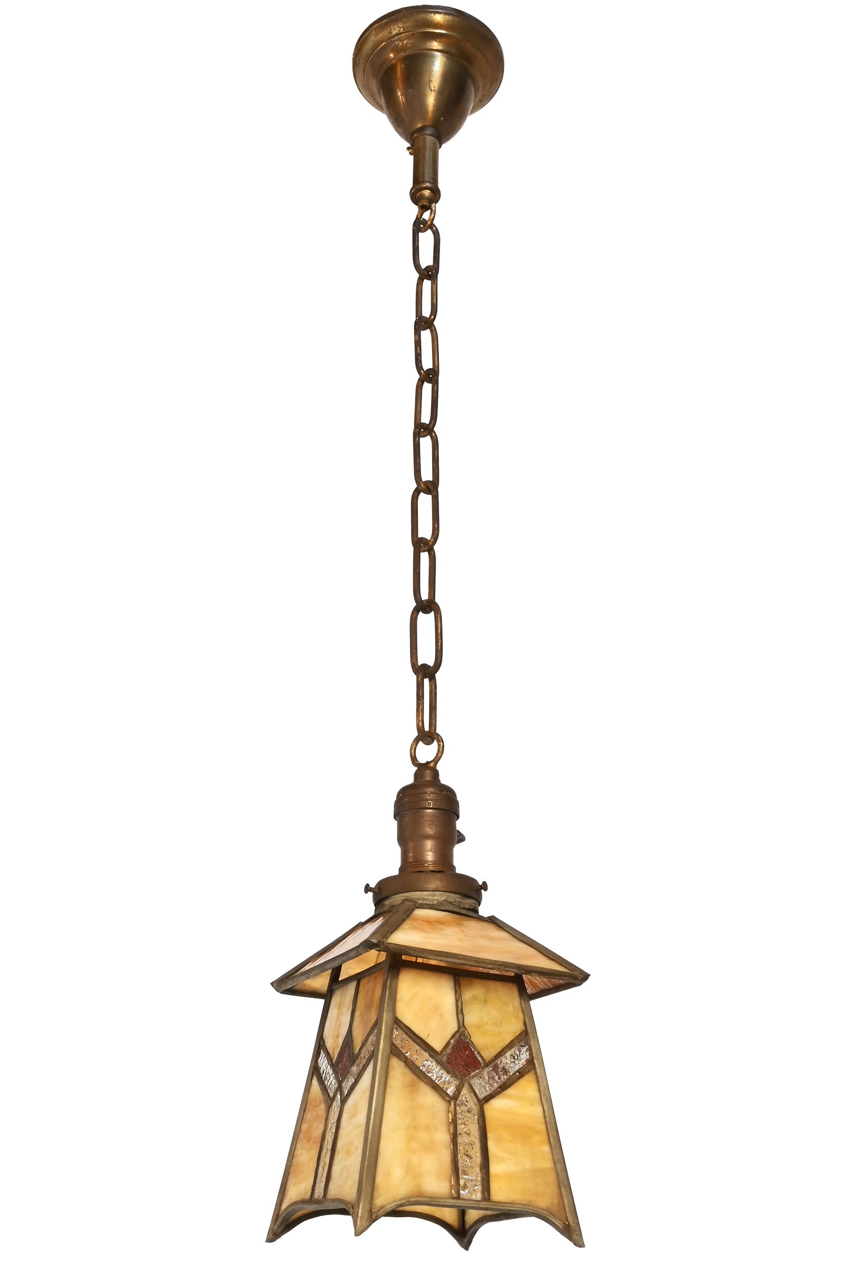 27971 arts and crafts caramel slag glass pendant with red detail 2.jpg