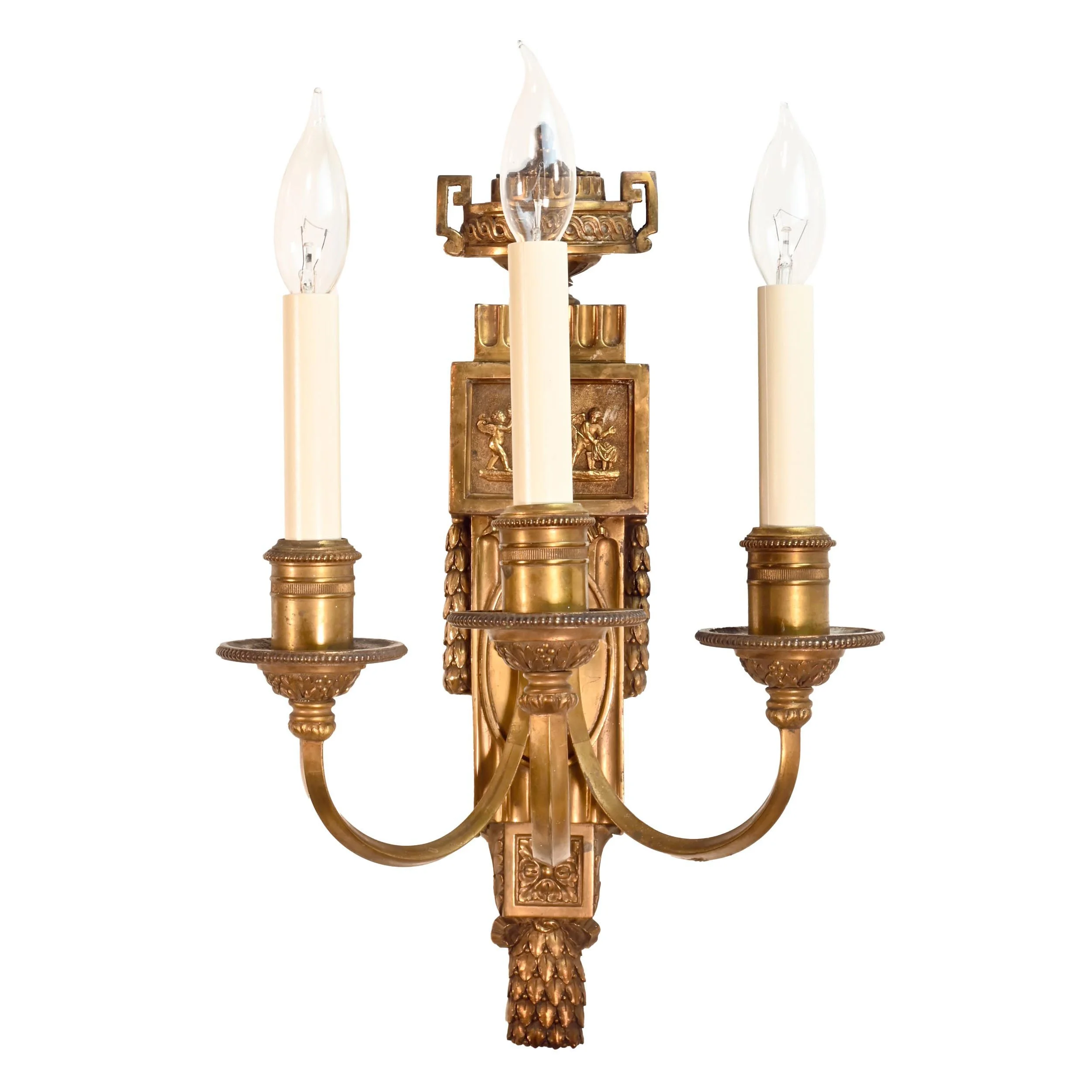 caldwell ornate brass three candle sconce pairs with cherubs