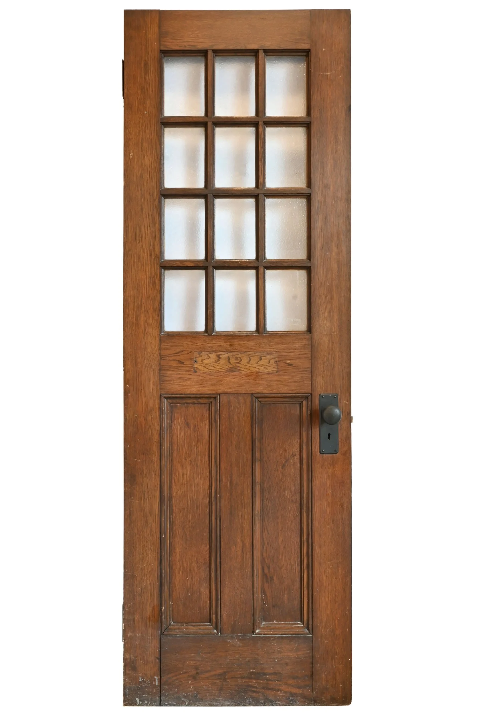 27261B oak half view door with 12 textured panes and iron hardware 2.jpg