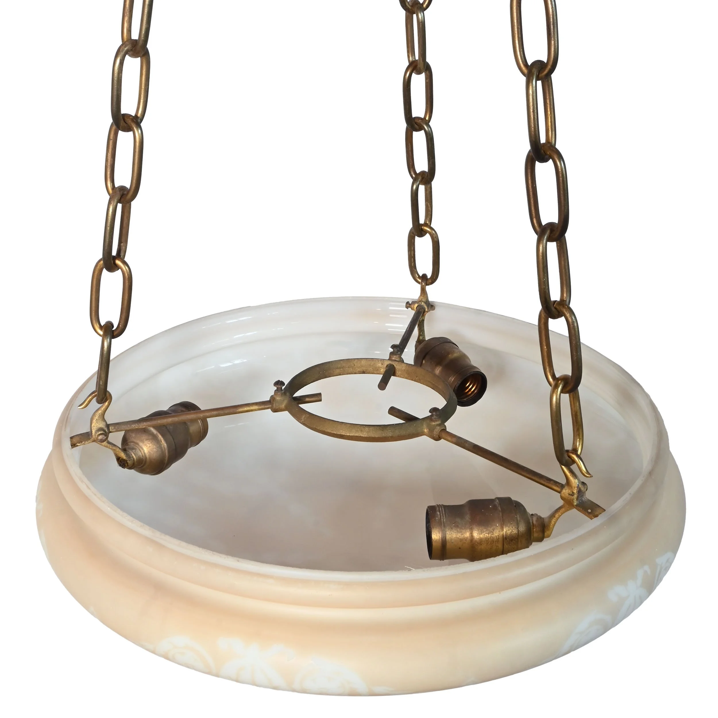 27915 beardslee brass three chain fixture with shallow peach and white garland etched bowl 3.jpg