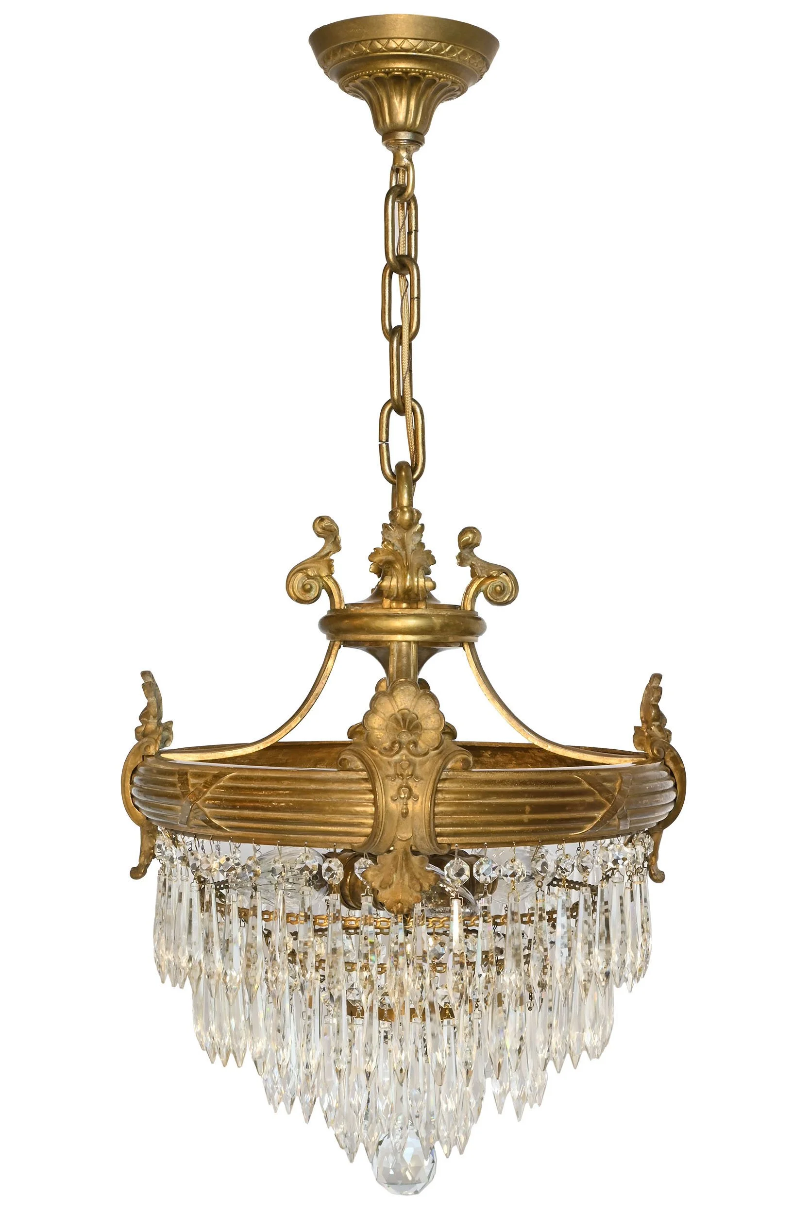 cast brass and crystal neoclassical four tier wedding cake chandelier