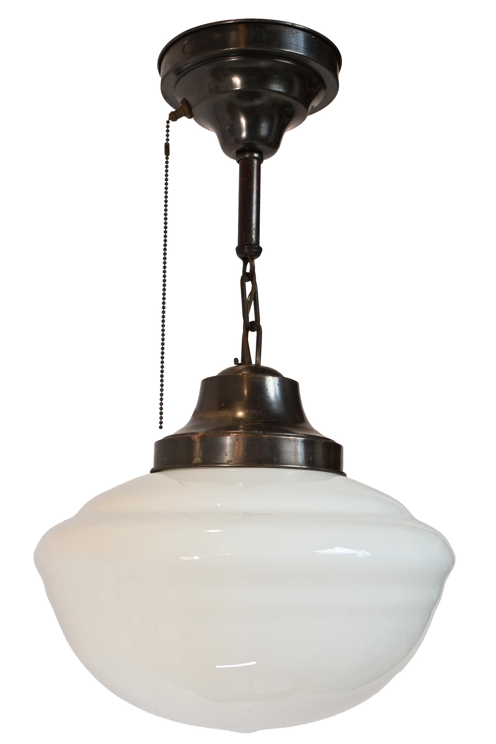 13" schoolhouse antique pull chain brass fixture by moe bridges