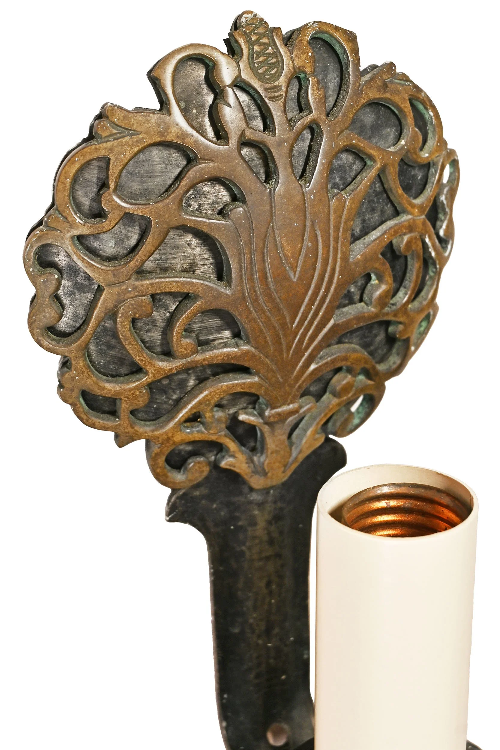 27245 cast brass and iron single candle tudor sconce pair 2.jpg