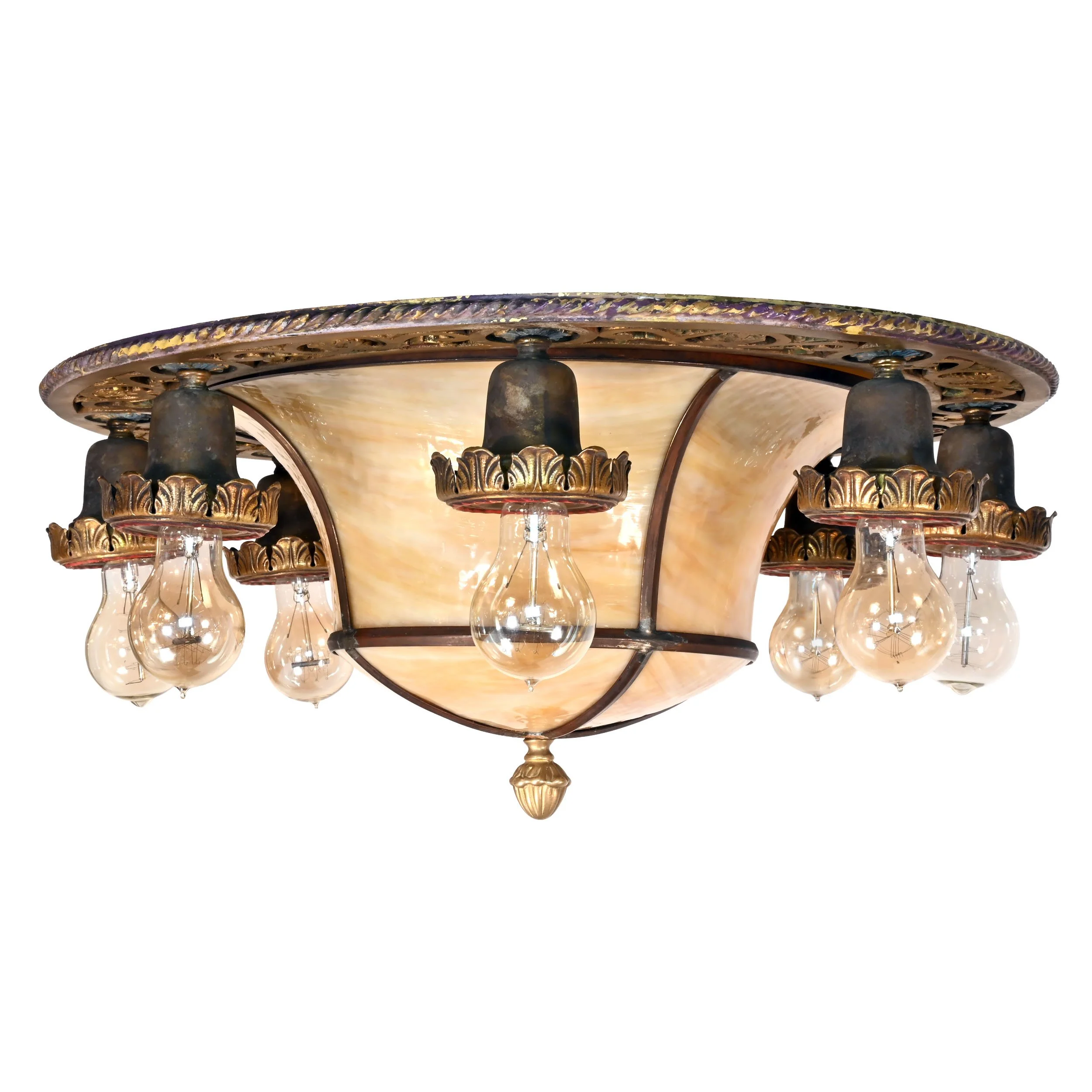 63006 brass eight light flushmount with bent glass shade 2.jpg