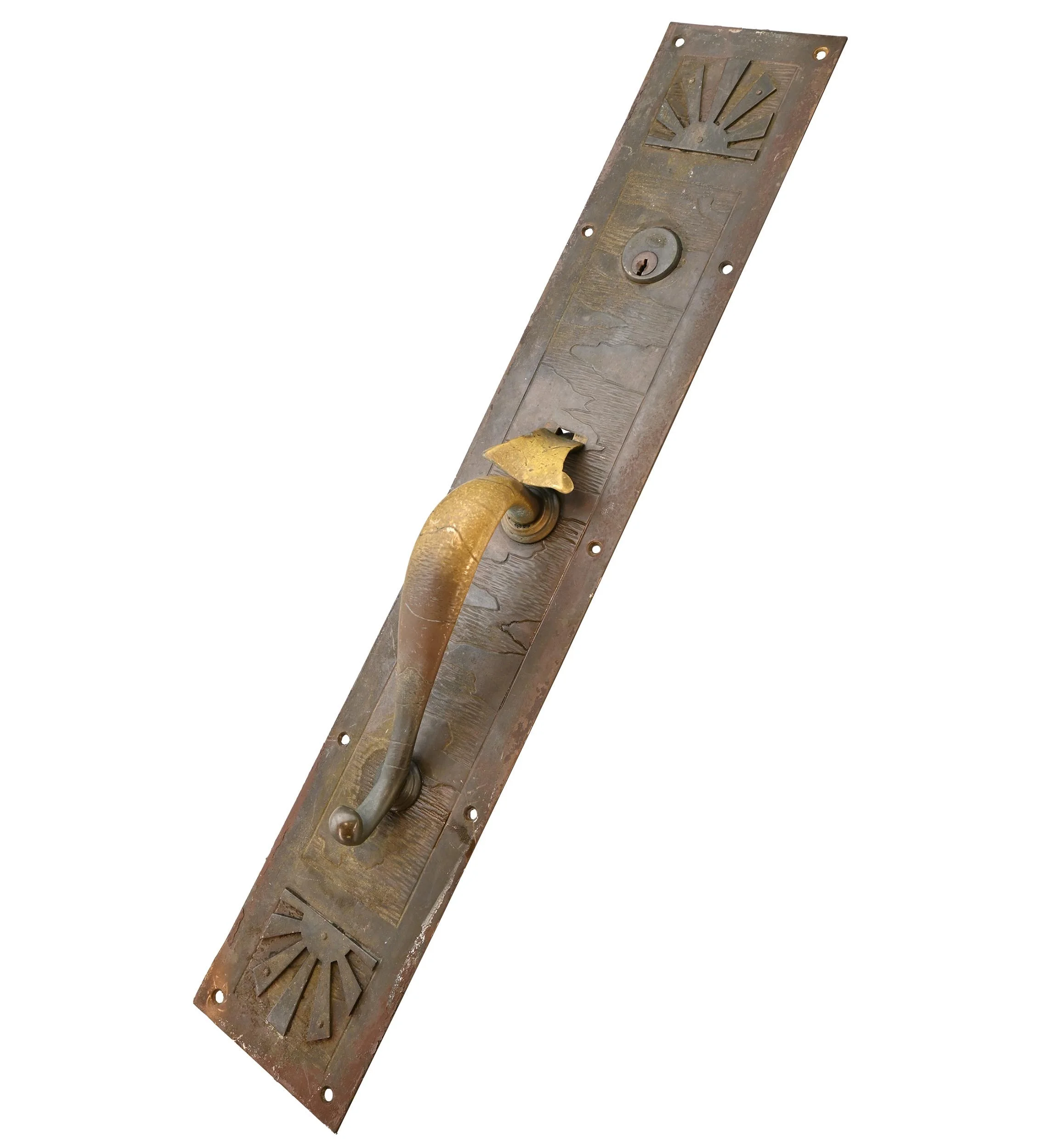 sunshine on meandering river brass entrance thumb latch plate by corbin
