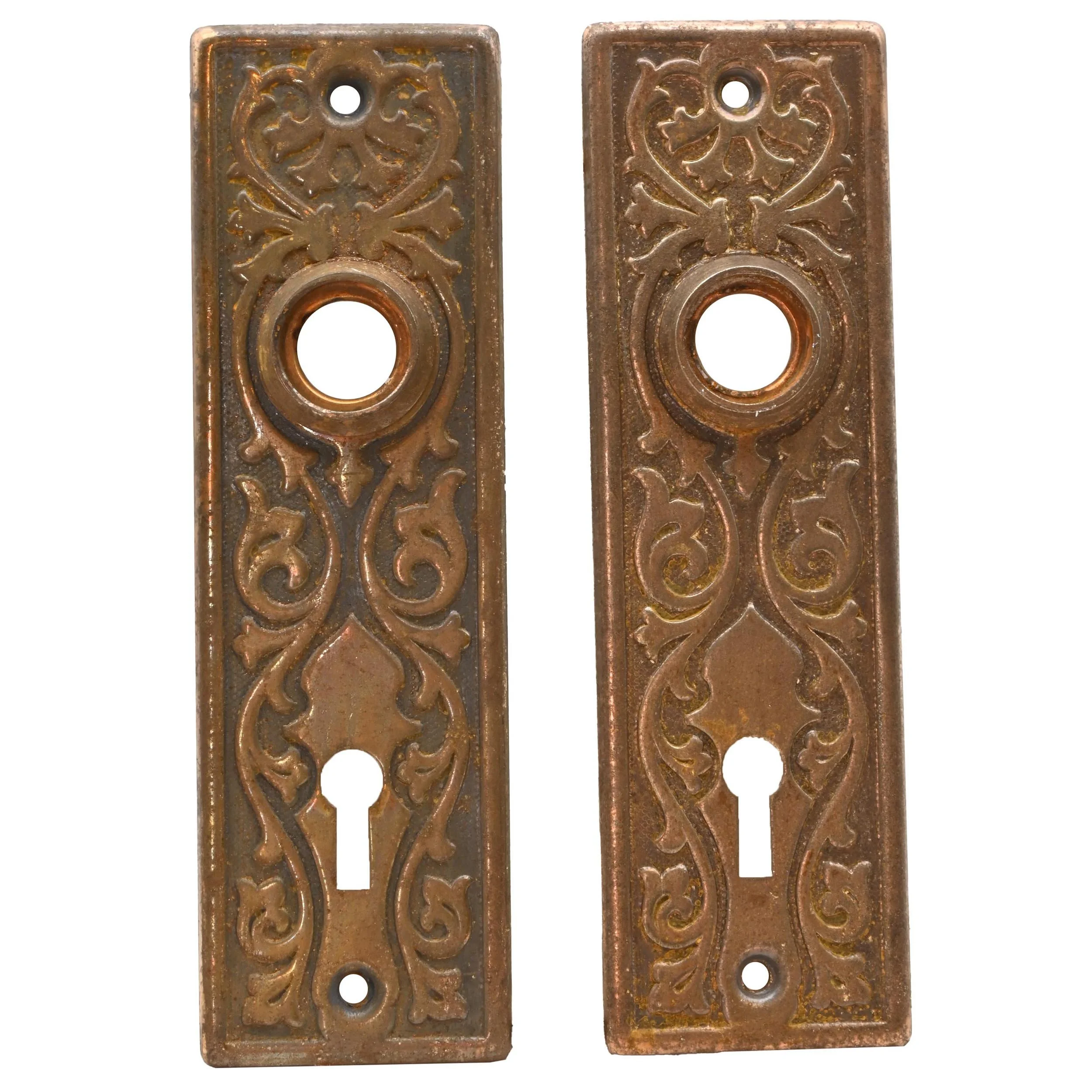 stamped brass plate eastlake designed door plate pair