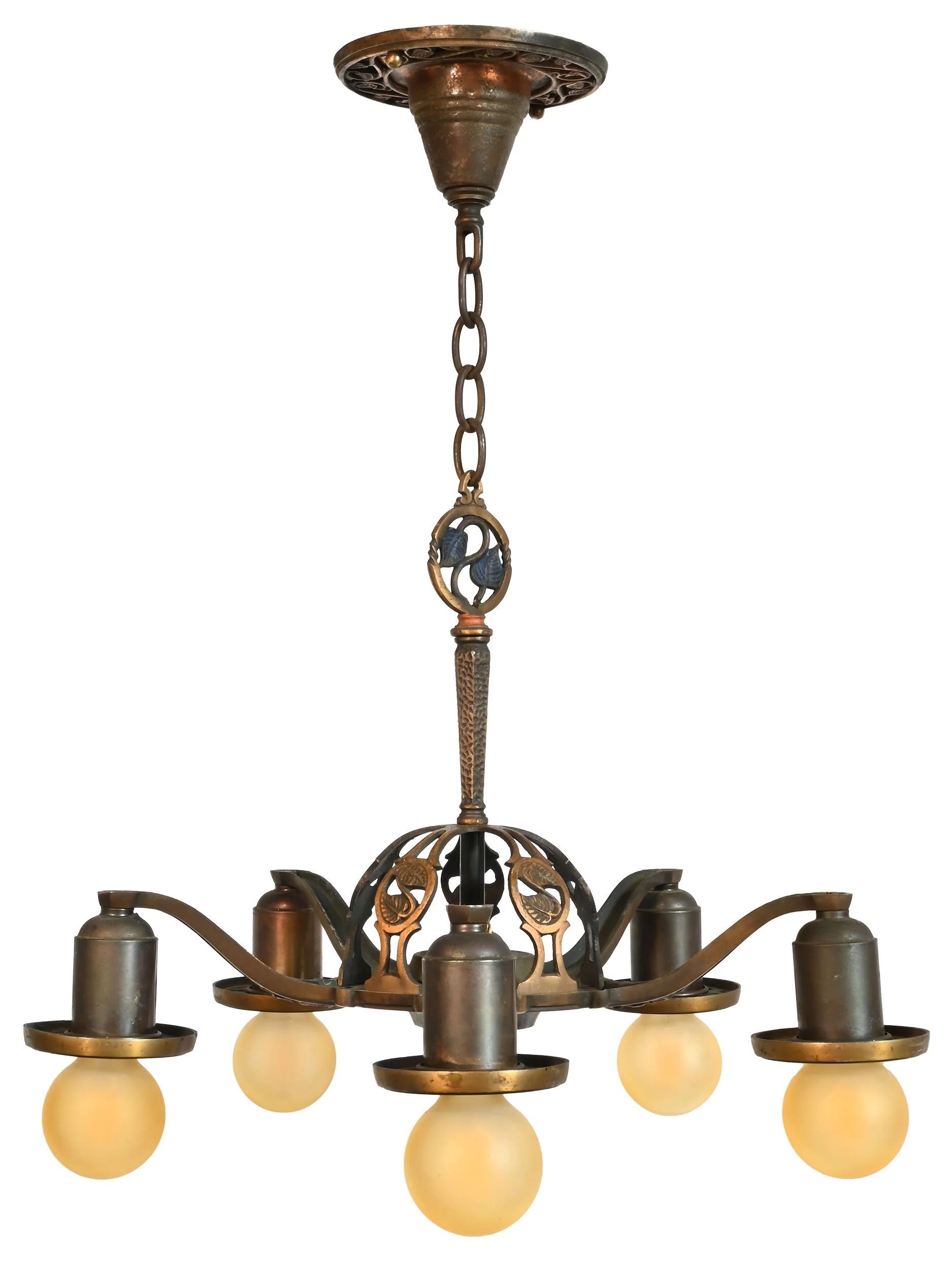 leafy riddle mfg bronze polychrome five bulb chandelier