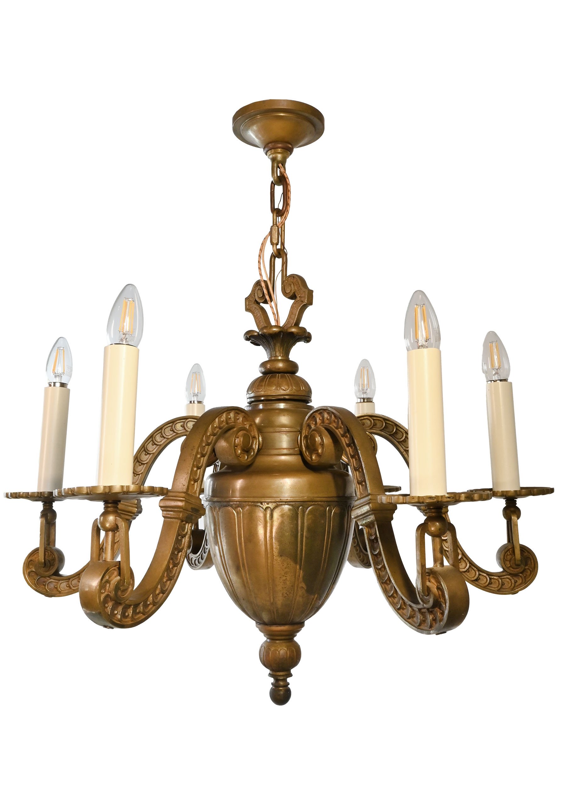 brass 6 candle greek revival chandelier