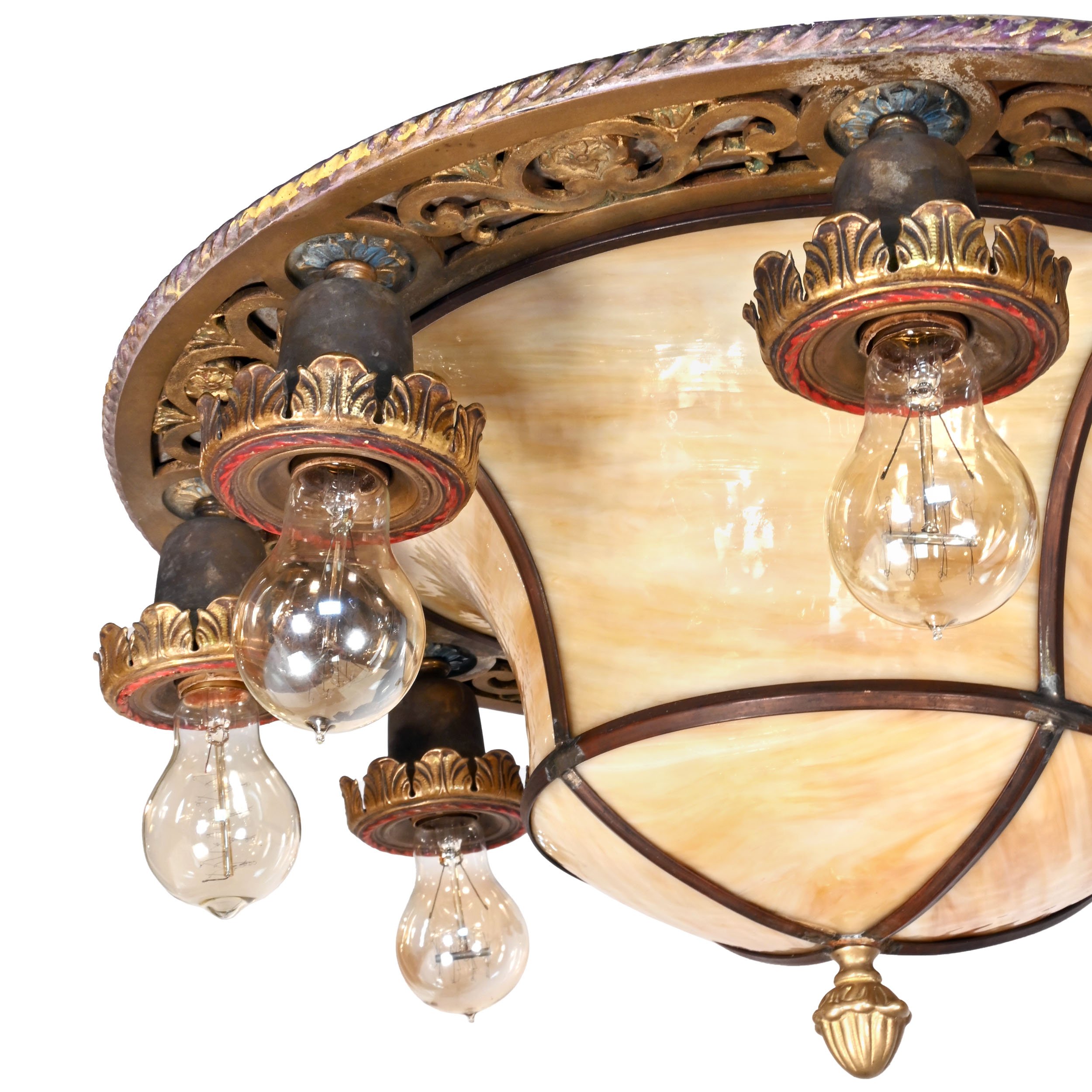 63006 brass eight light flushmount with bent glass shade 3.jpg