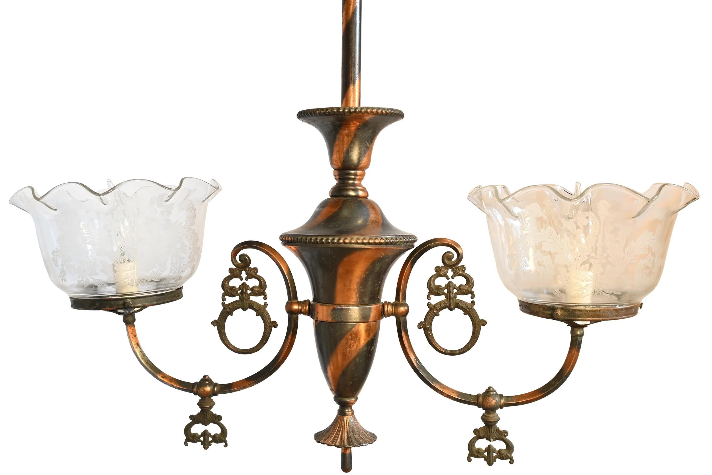 27912 gilt satin copper 2 arm early chandelier 4.jpg