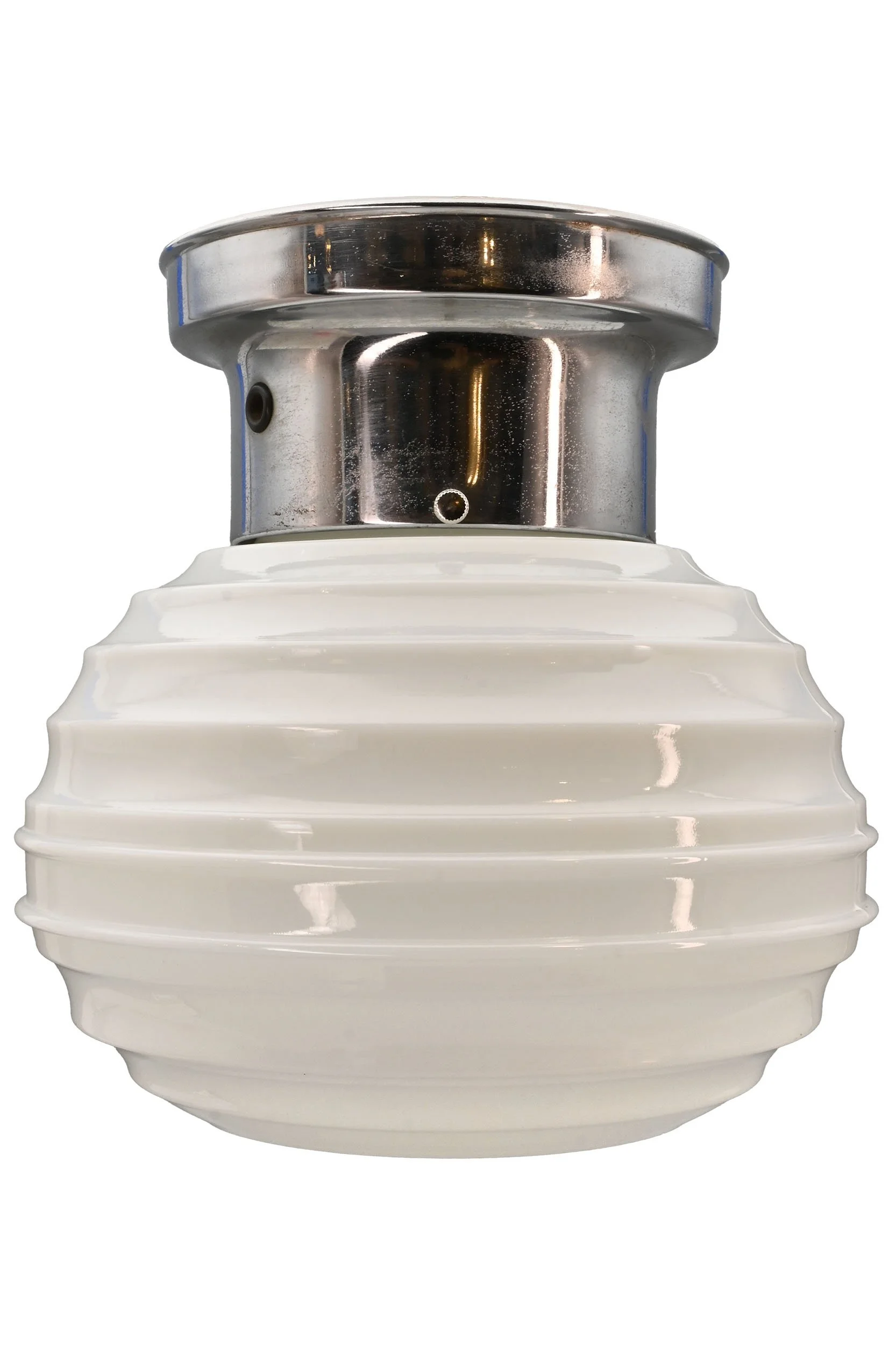 27555 beehive milk glass shade on chrome flush fixture 1.jpg