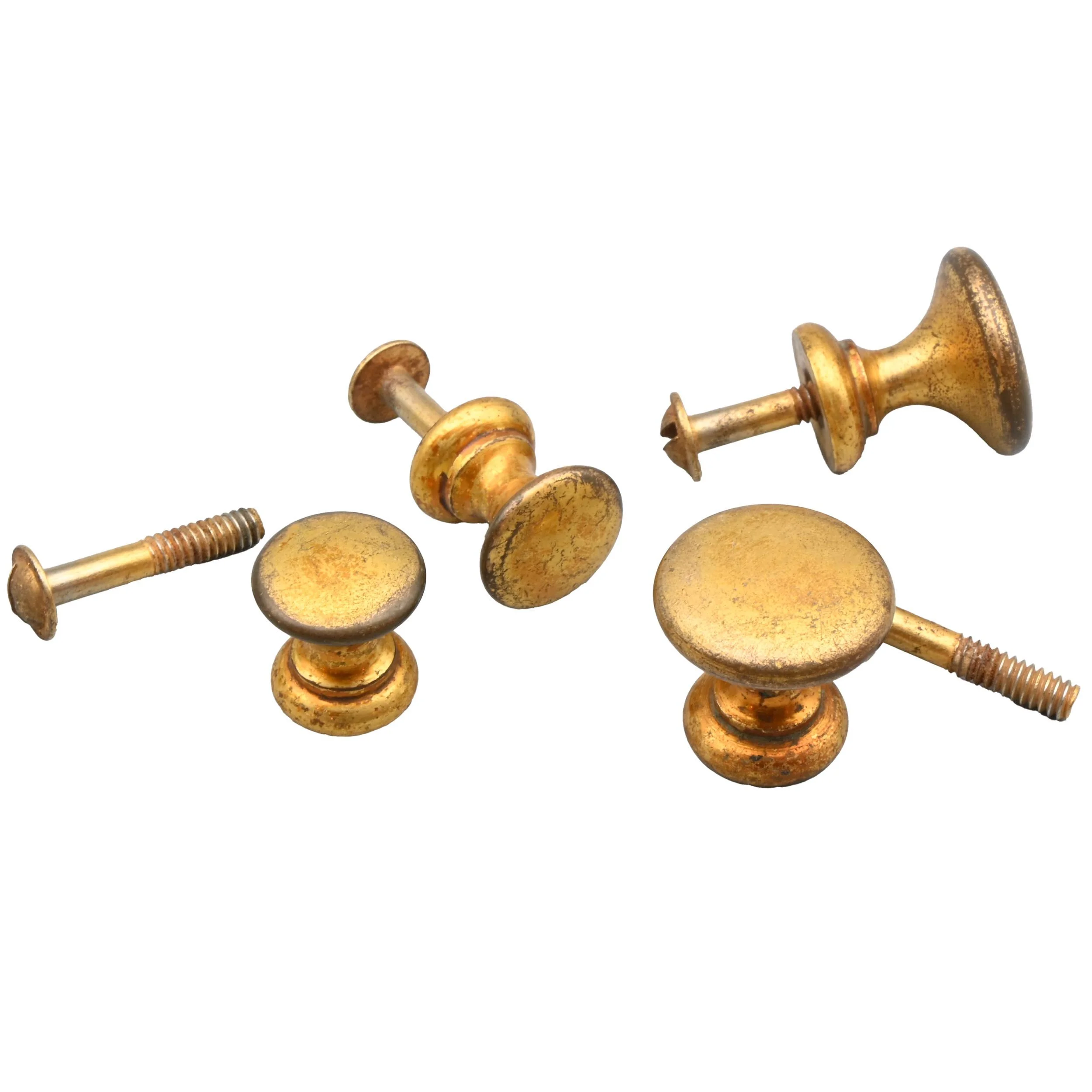 set of 4 (two matching pairs) 3/4 and 1 inch simple cast brass knobs