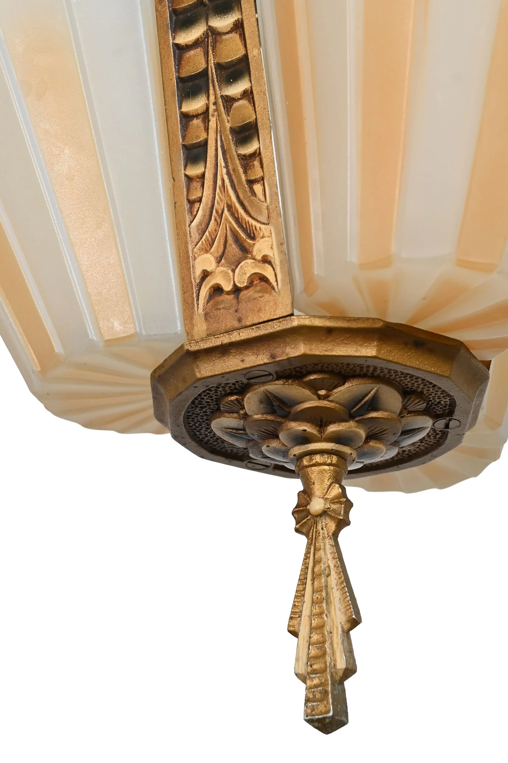 28018 beardslee gold polychrome cast aluminum three slip shade chandelier 3.jpg