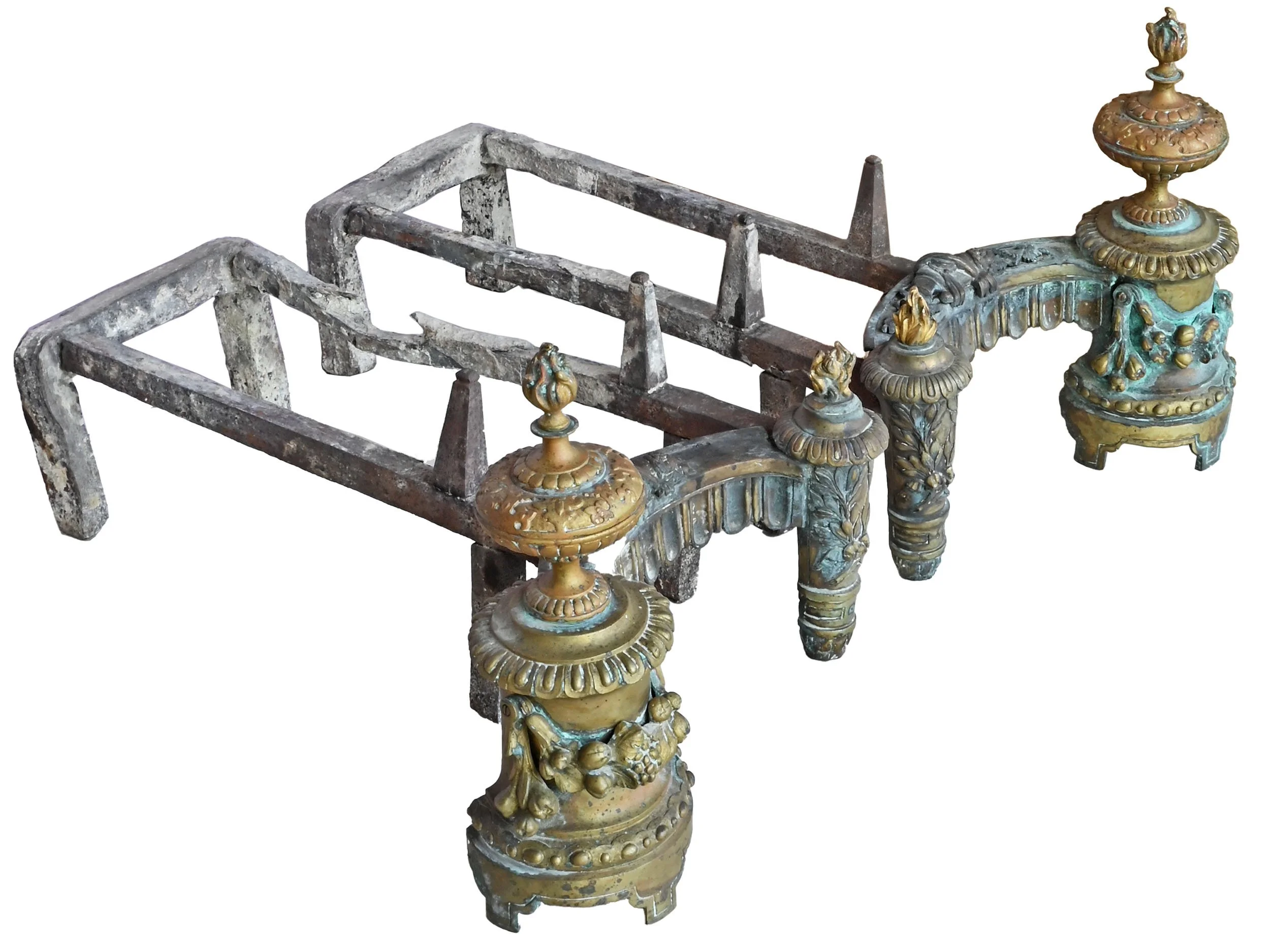 27689 pair cast iron and brass rococo andirons 3.jpg