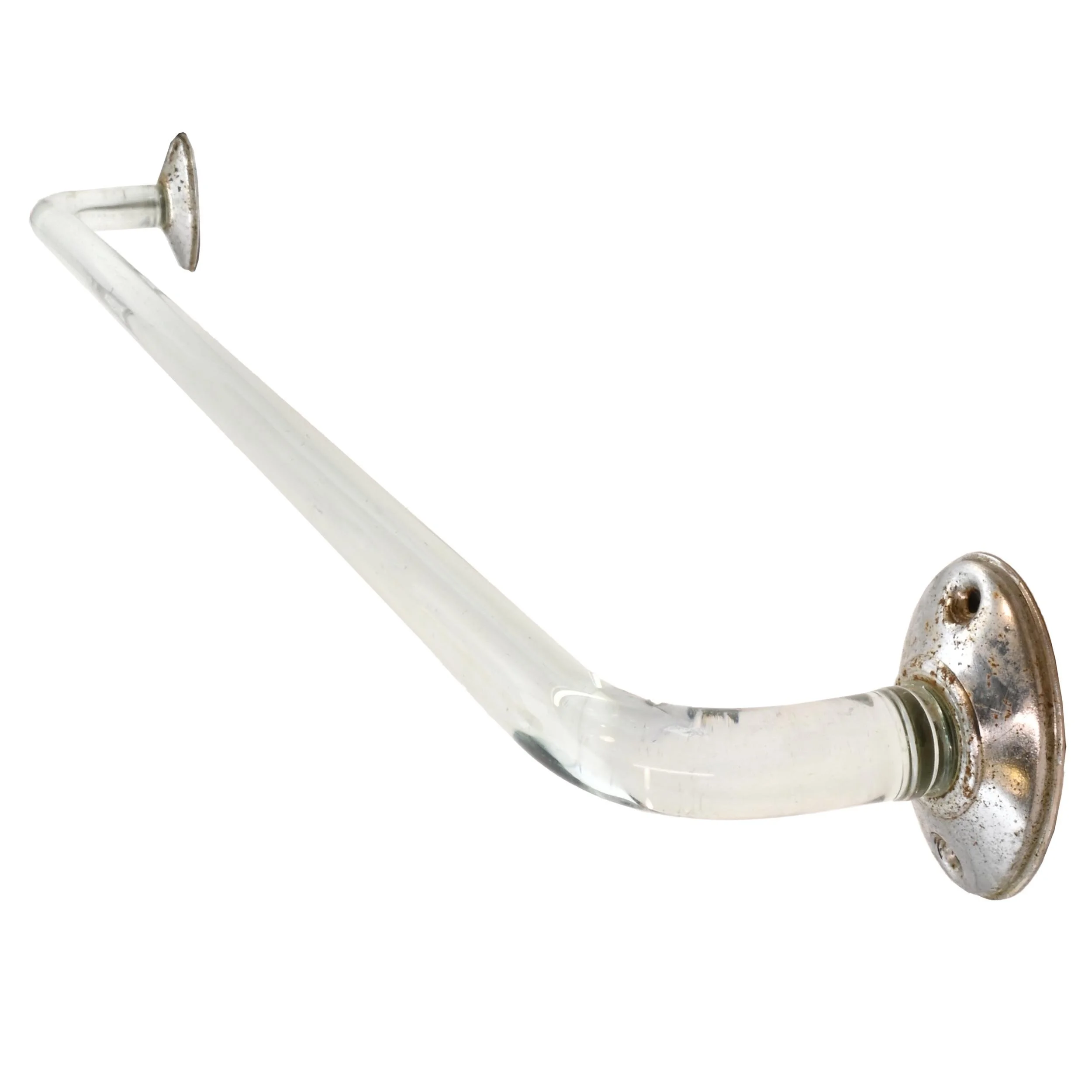 curved glass towel bar with chrome over steel ends