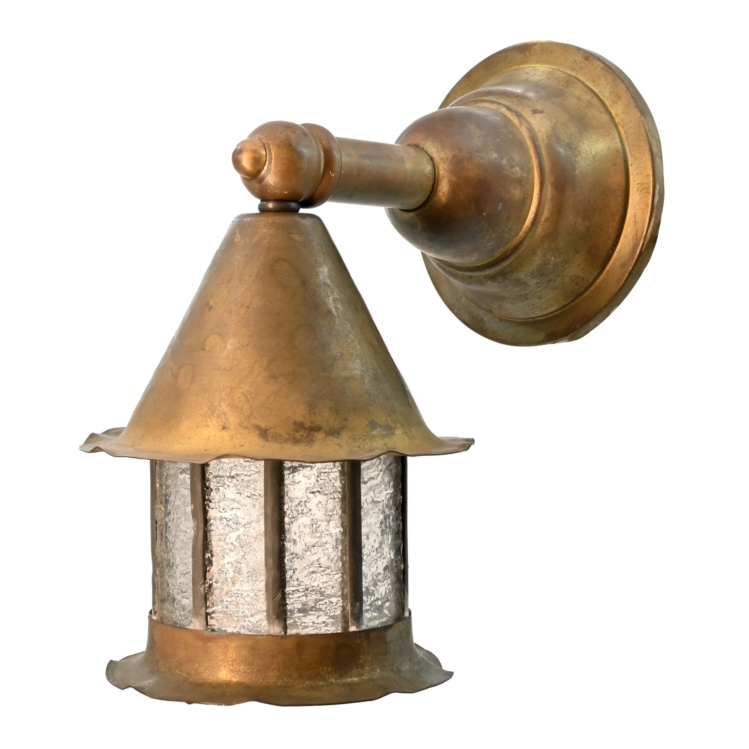 pair of brass tudor sconces with leaded glass