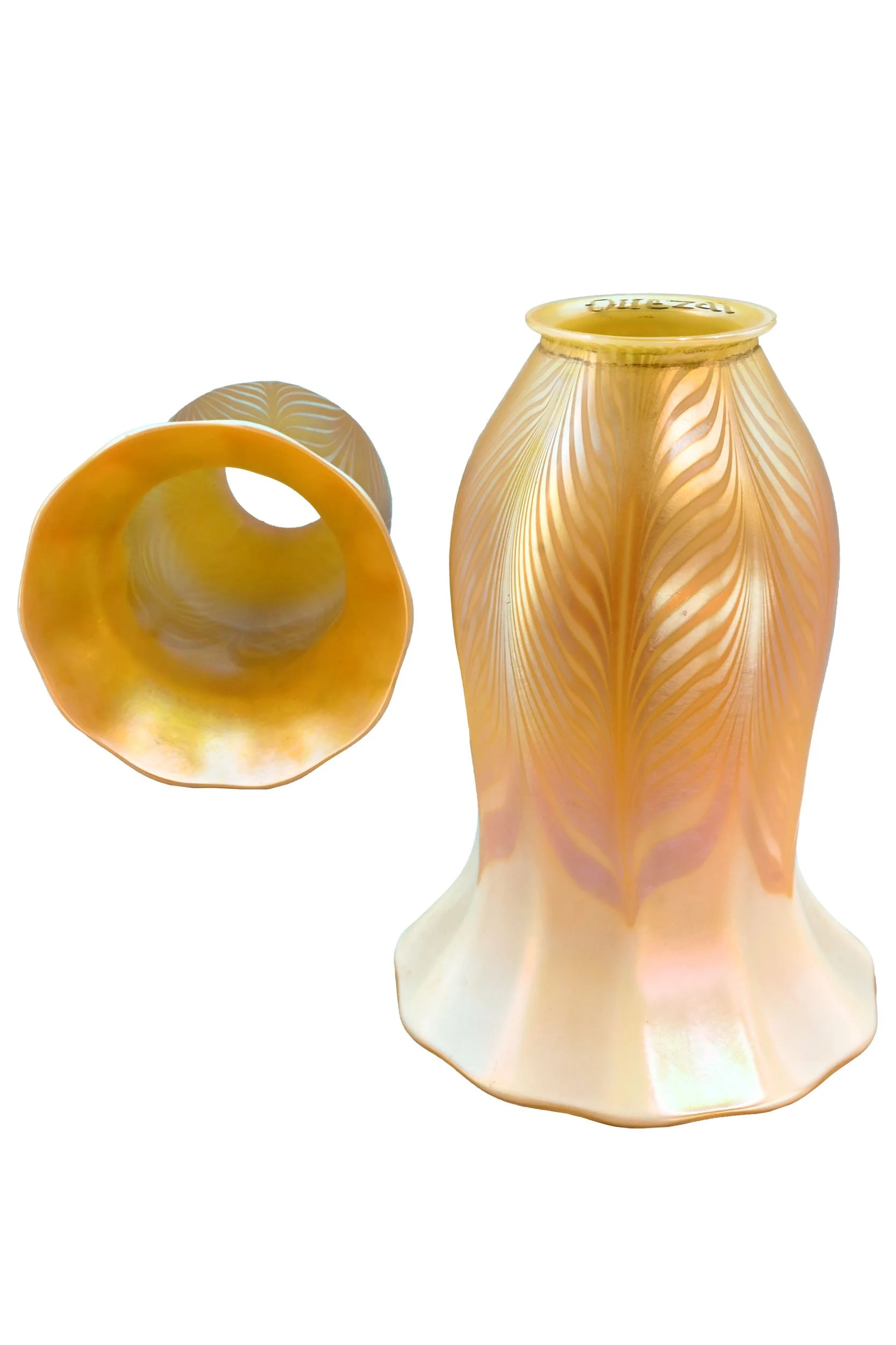 S61307 large aurene and calcite pulled feather quezal shade 1.jpg