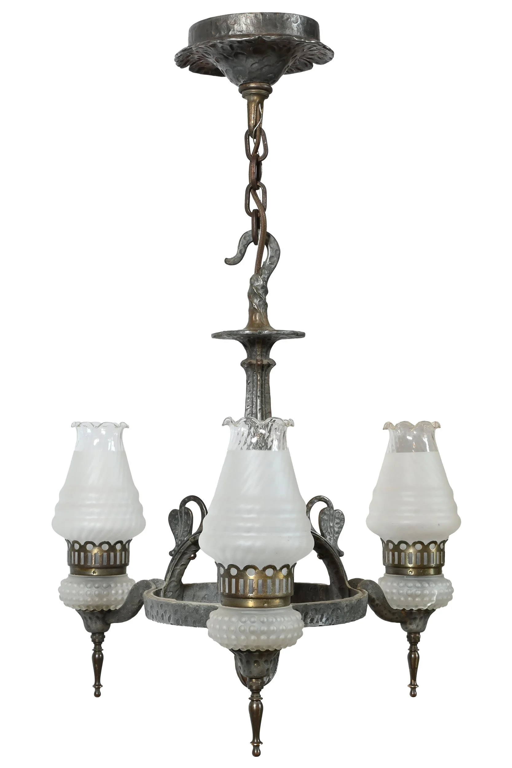 27776 virden hammered cast iron three shade tudor chandelier with leaf detail 1.jpg