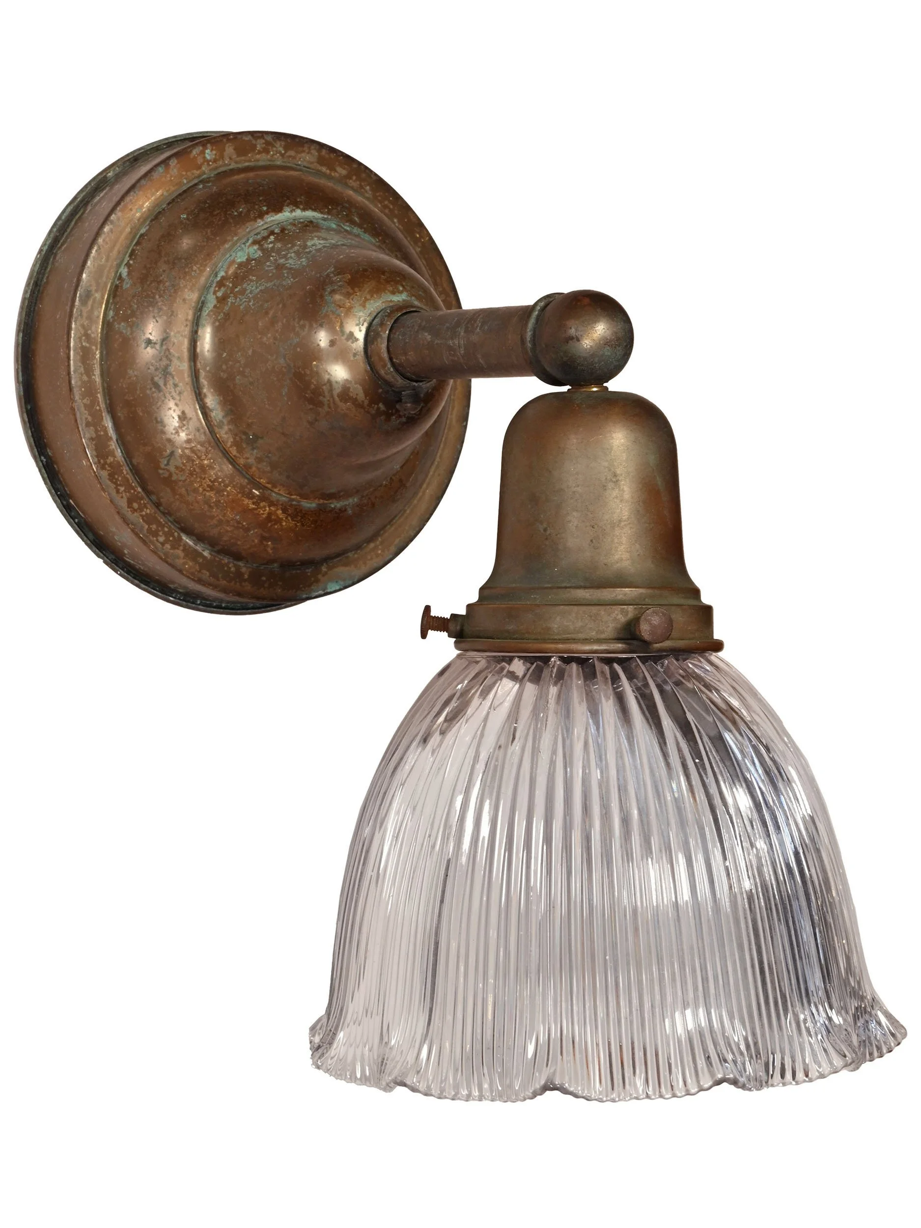 25809 patinated brass sconce with holophane shade 2.jpg