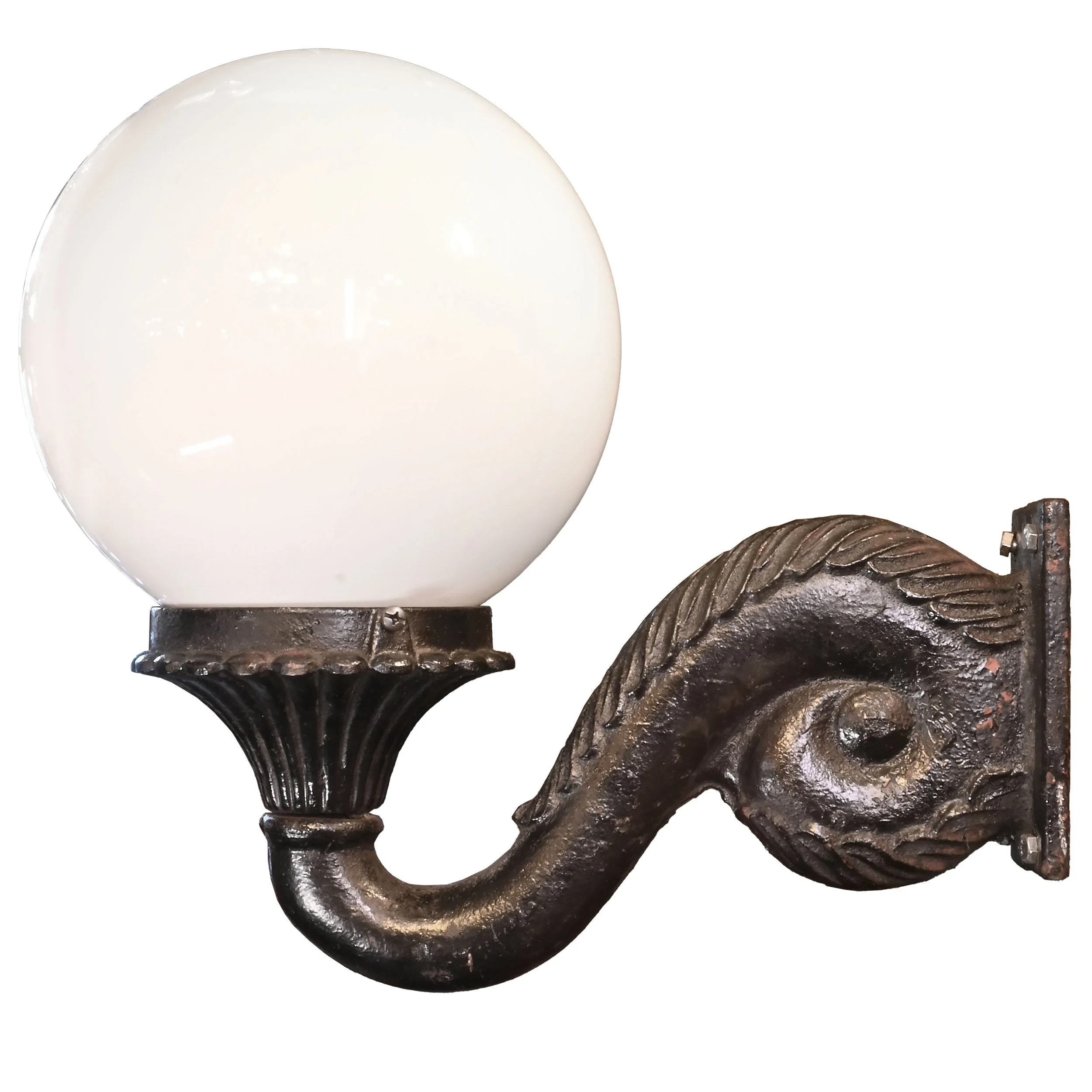 27269 black cast iron scroll arm sconce with 12 inch milk glass globe 3.jpg