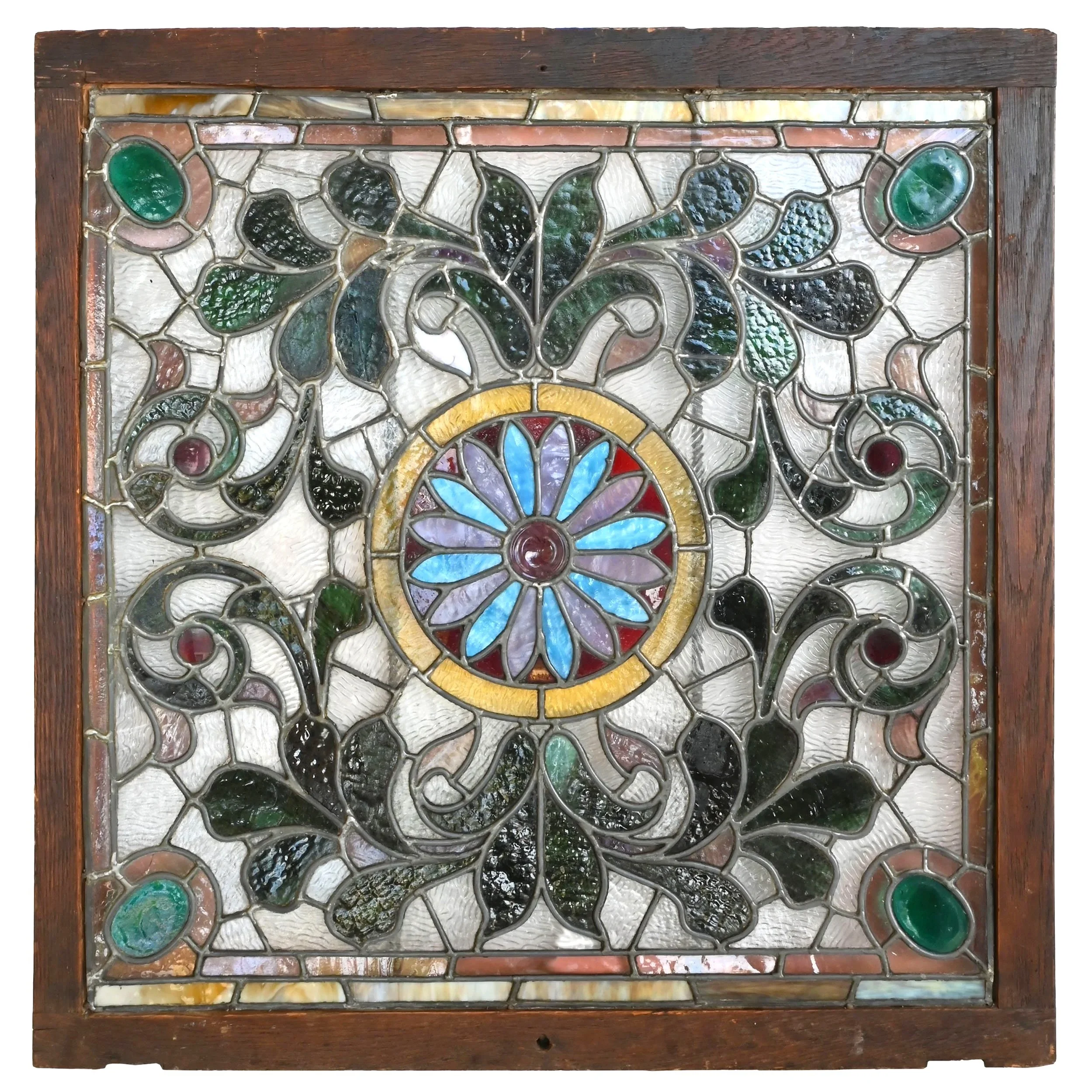 27797+intricate+square+leaded+window+with+green+slag+leaves+and+blue+and+purple+flower+1.jpg