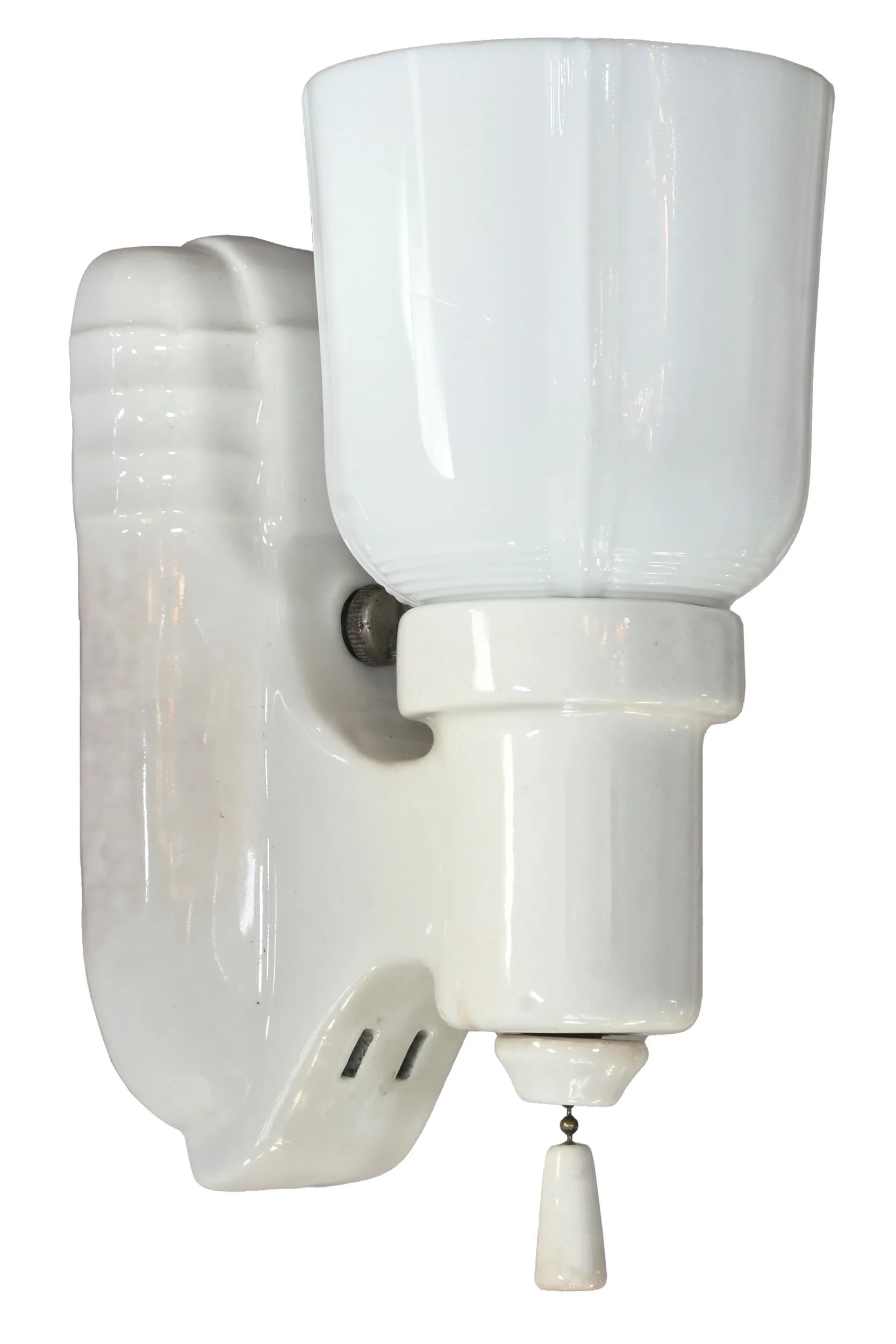 27928 pair of white porcelain deco sconces with milk glass shades 2.jpg