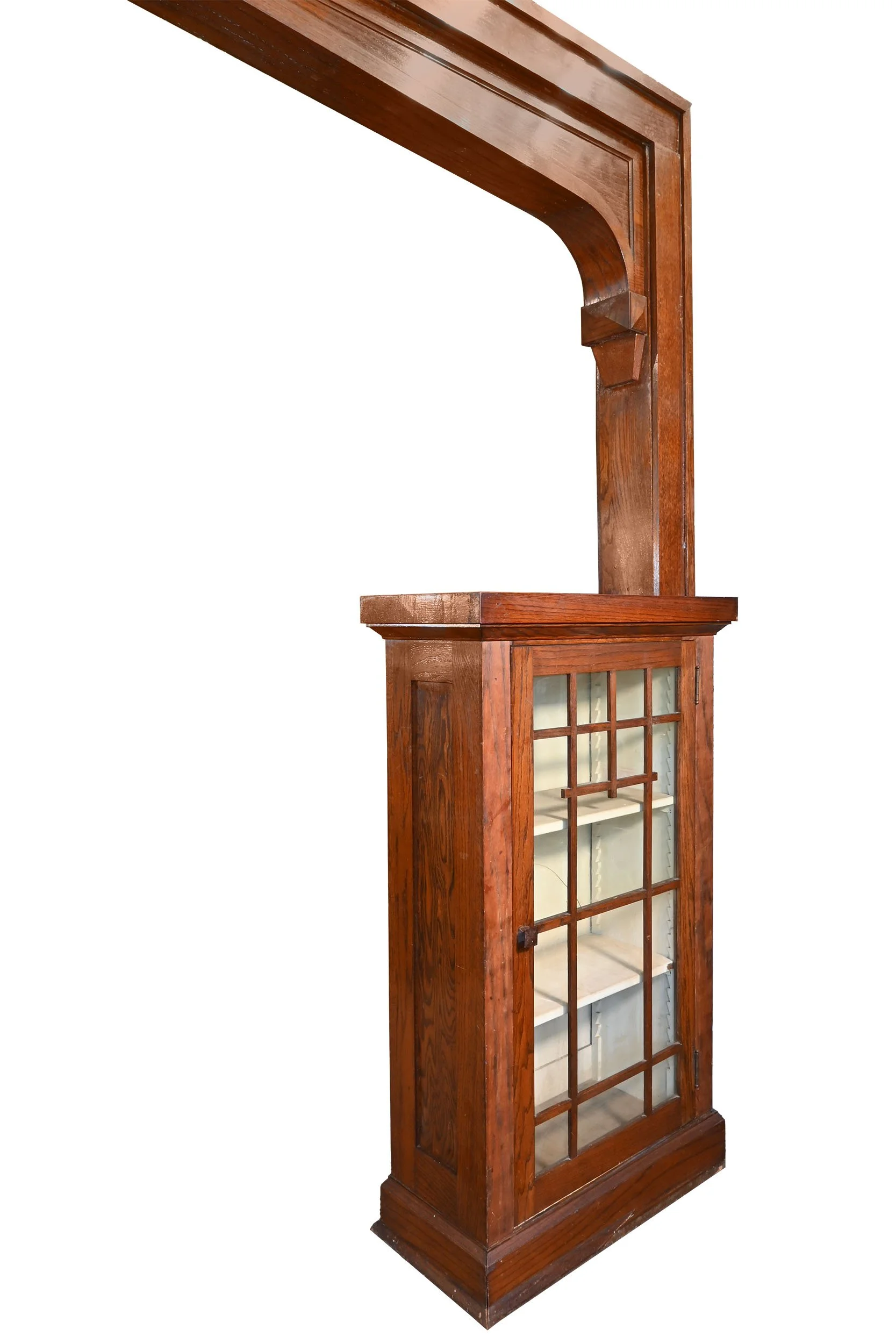 oak arts and crafts room divider with glass door bookcases
