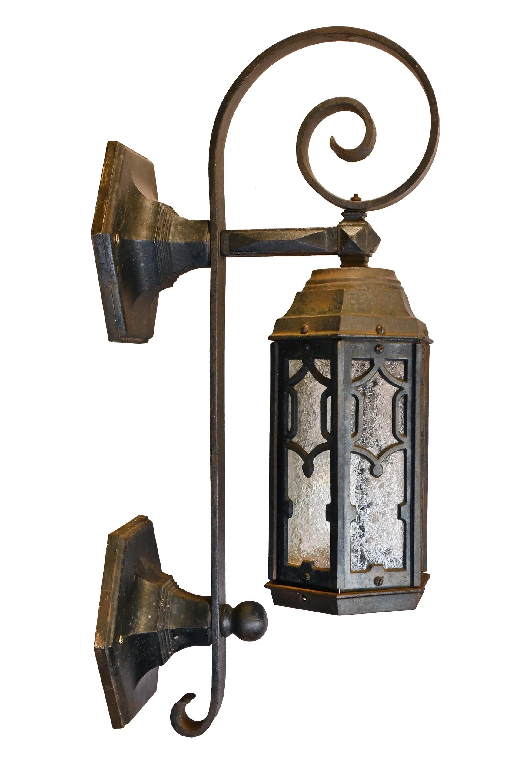 27296A hexagonal black exterior sconce pair with glue chip glass 4.jpg