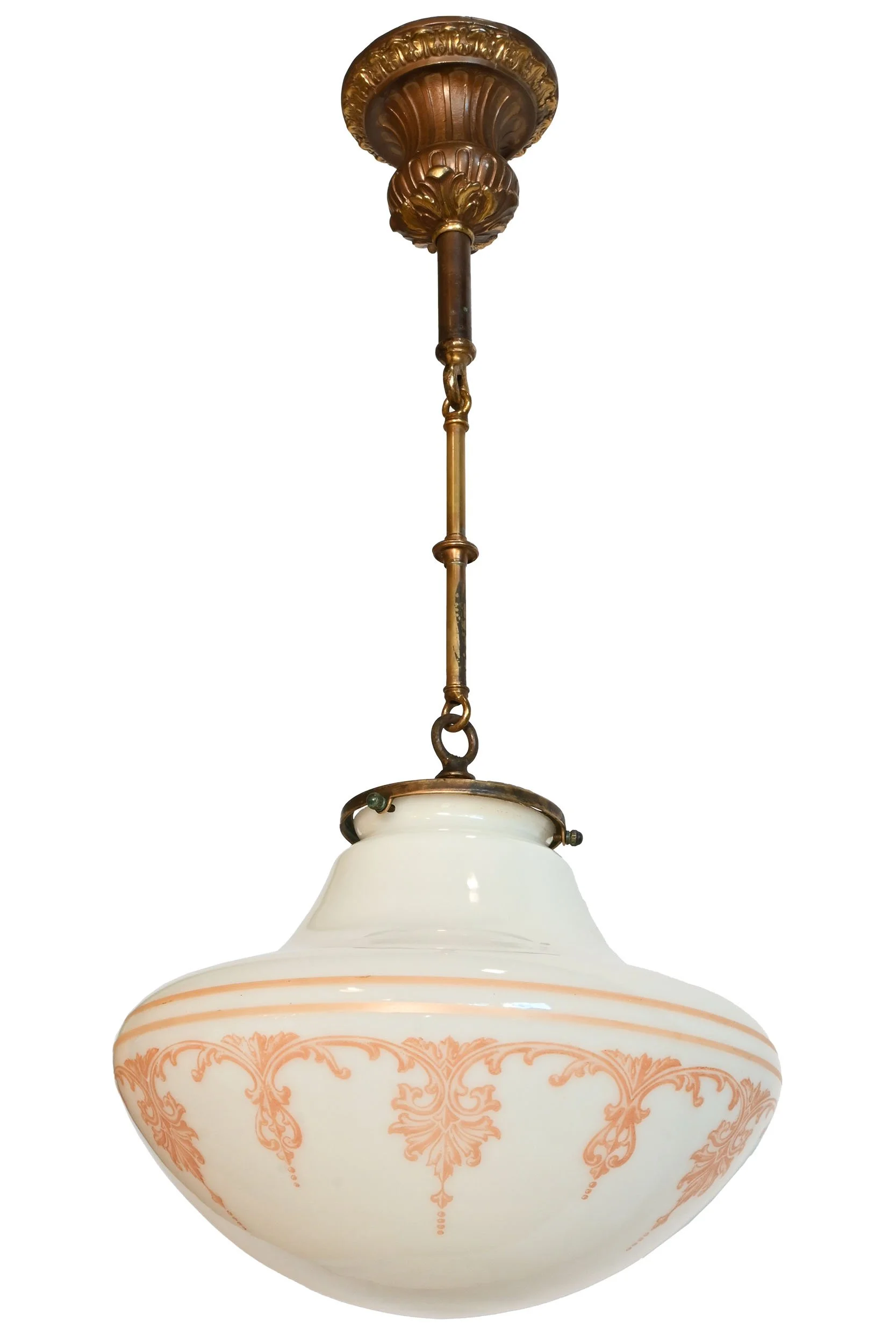 27229 acanthus leaf stenciled schoolhouse shade on brass pendant 2.jpg