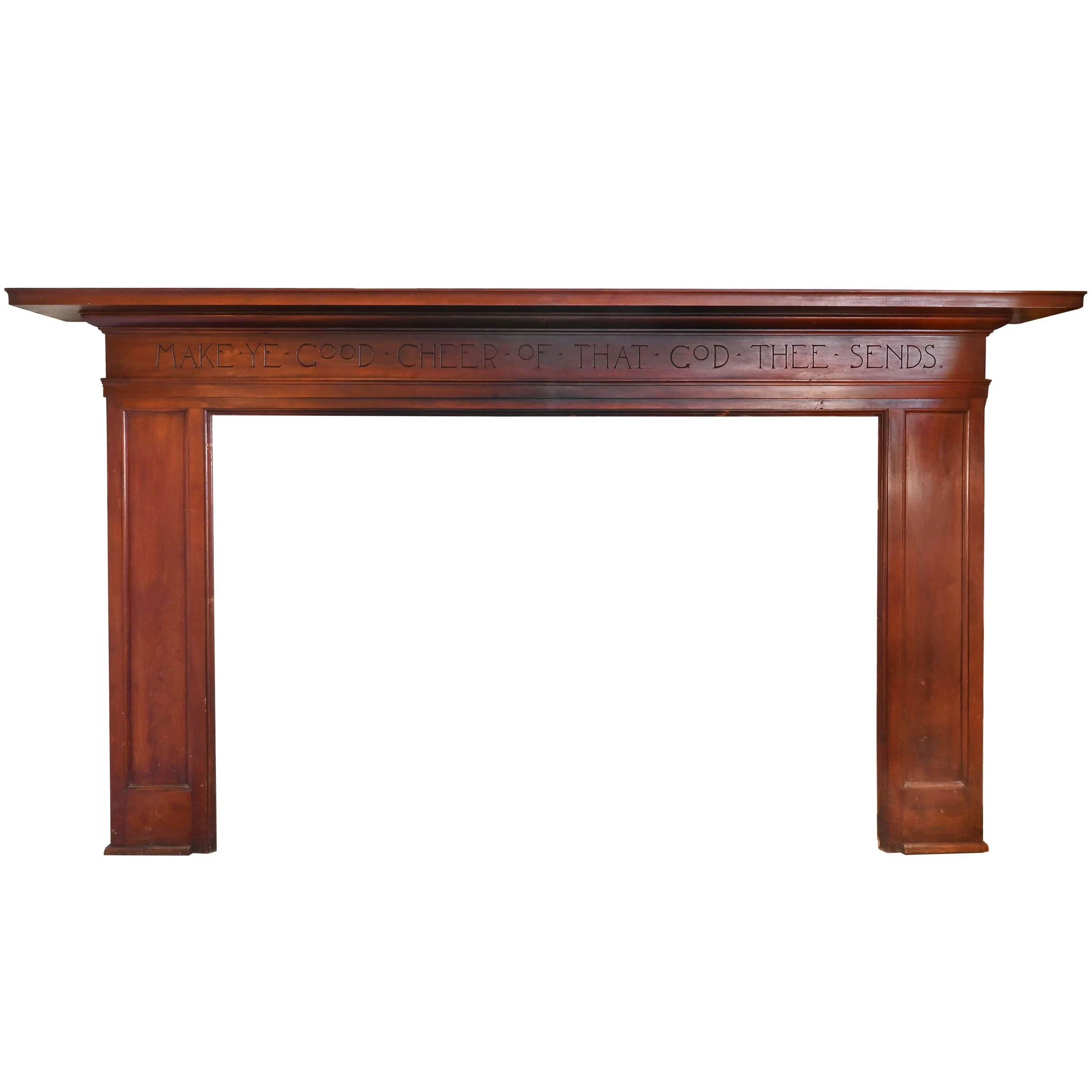 long doug fir mantel with carved inscription