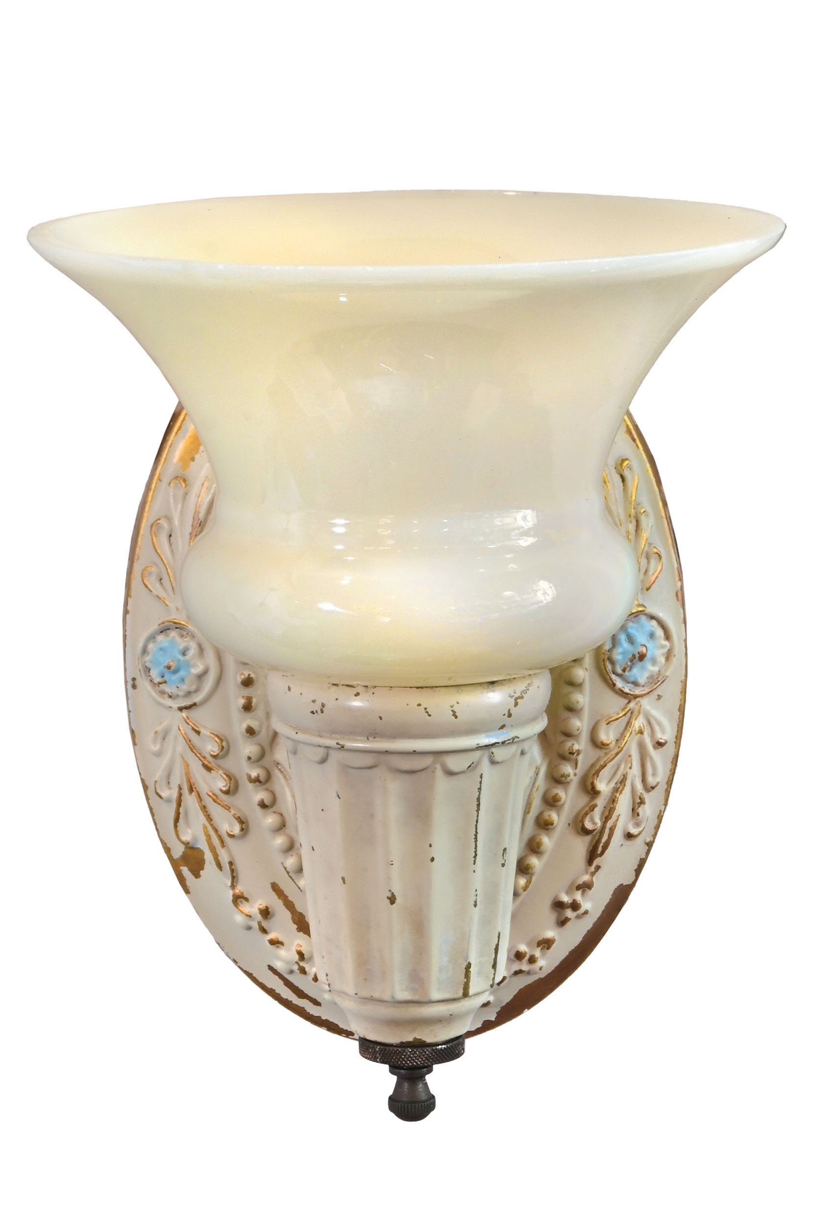 27613 pair of cream polychrome over brass sconces with flared custard shades 1.jpg