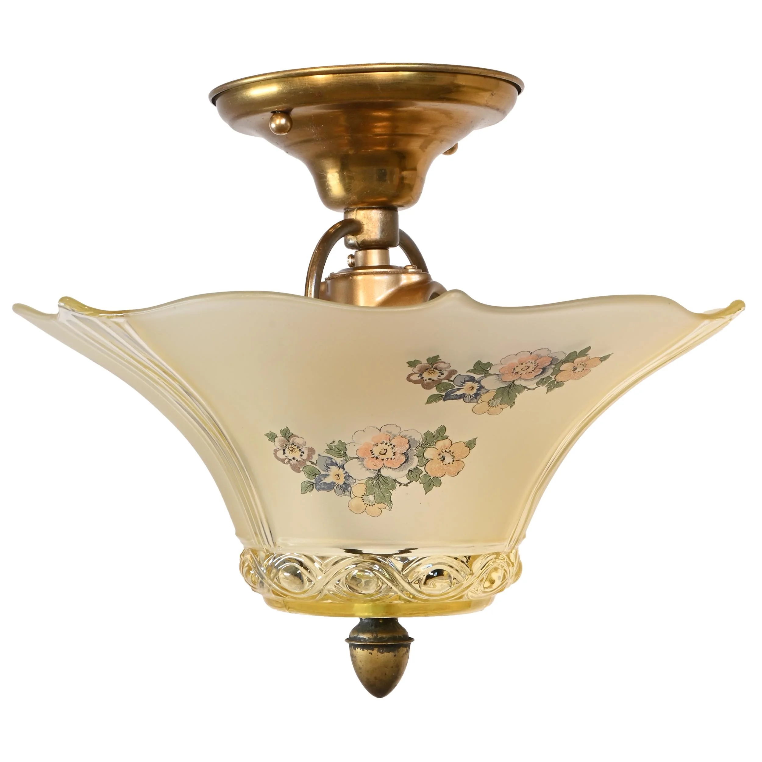 2 bulb yellow molded glass shade ceiling hugger