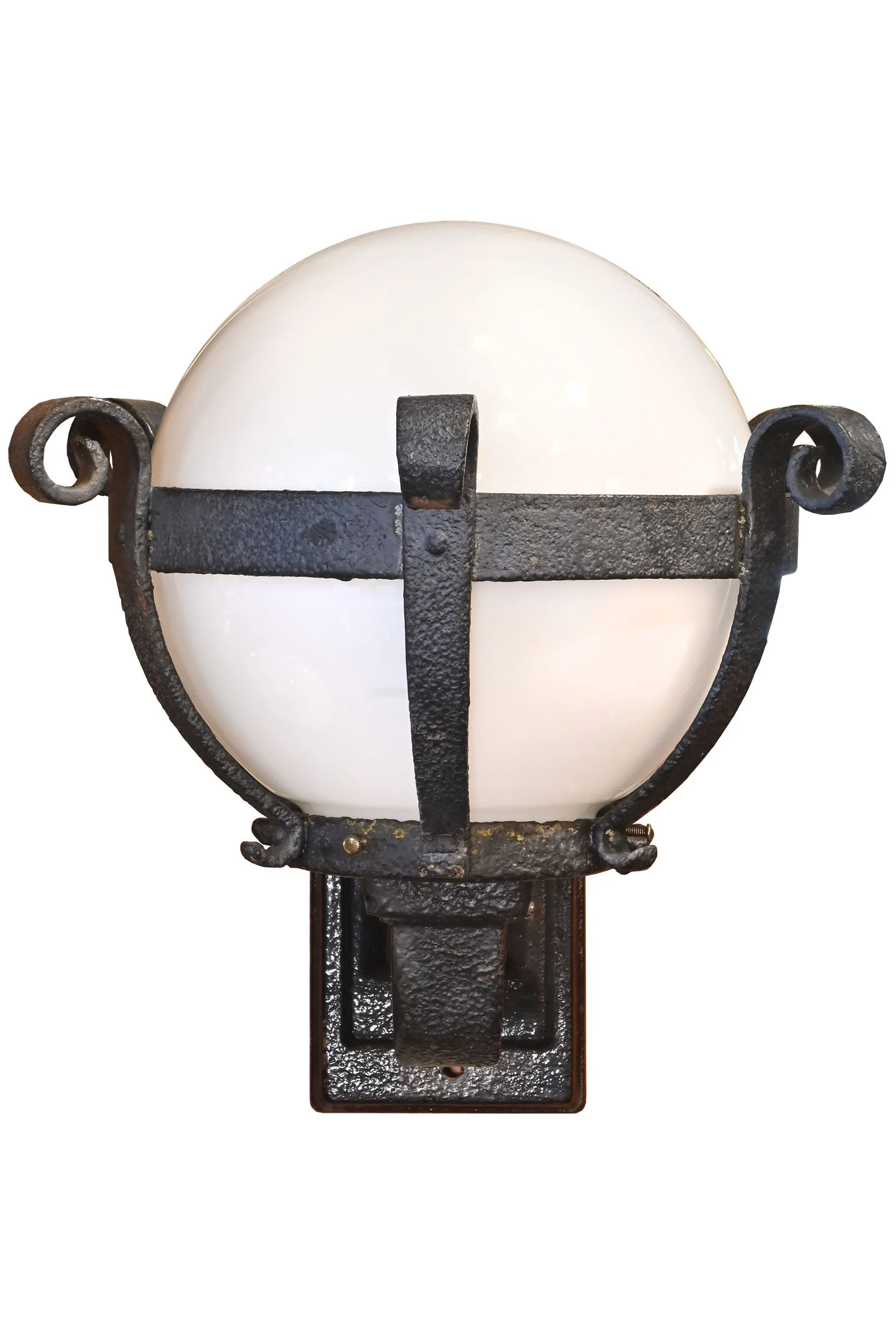 27303 wrought iron exterior sconce with curls and white globe 1.jpg