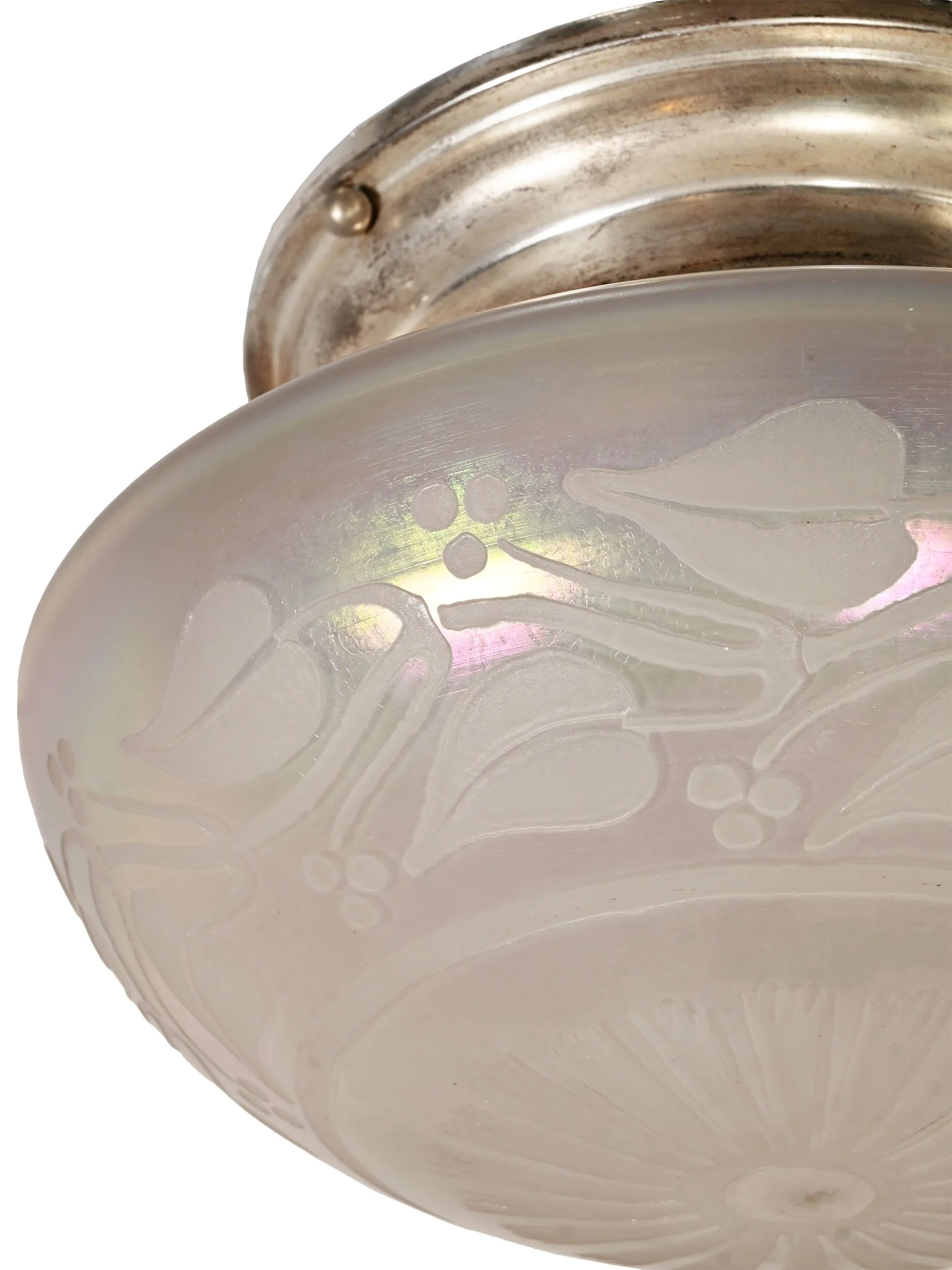 27225 shallow iridescent leafy etched shade on silver plated flush fixture 2.jpg