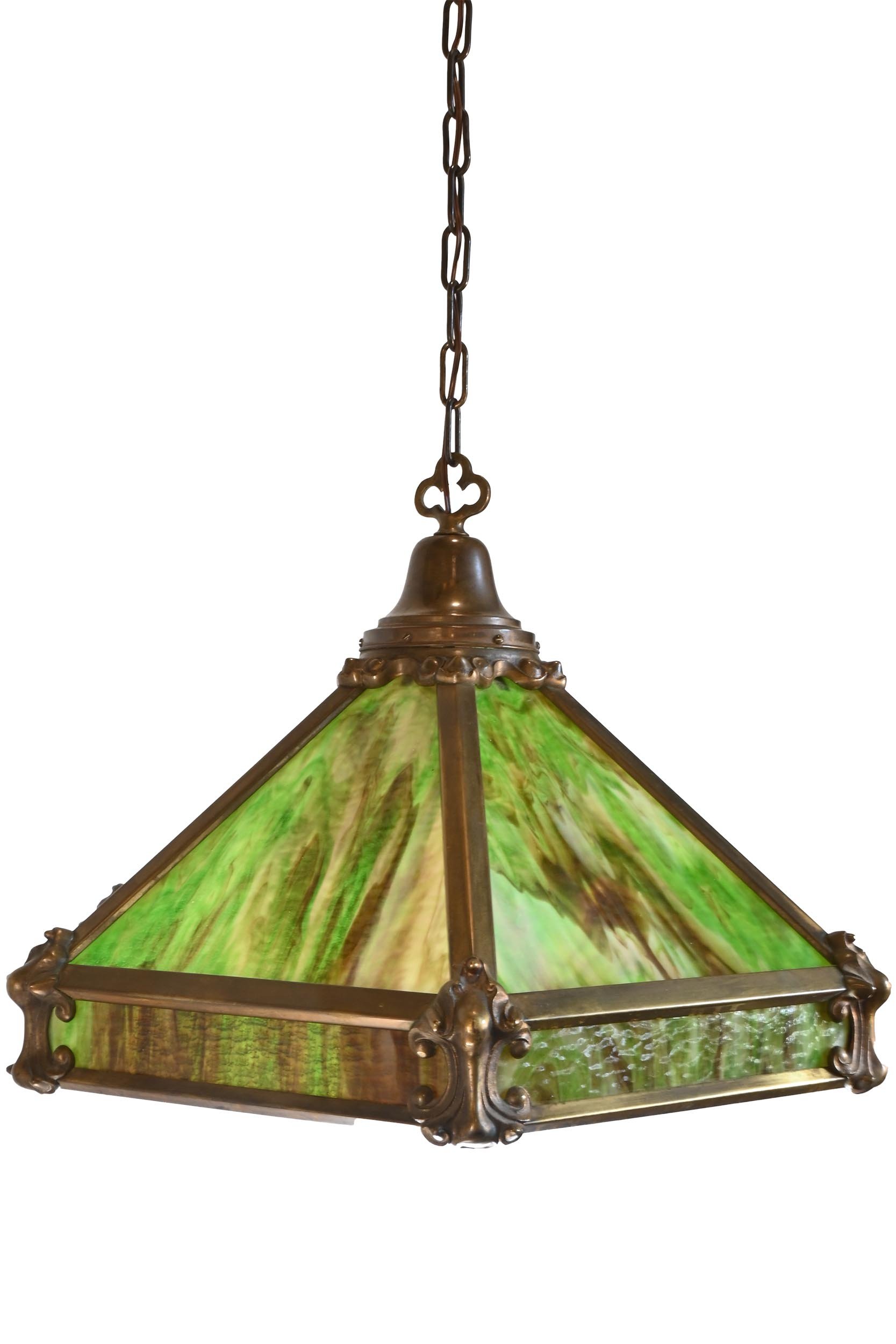 27466 green slag glass brass art nouveau fixture 1.jpg
