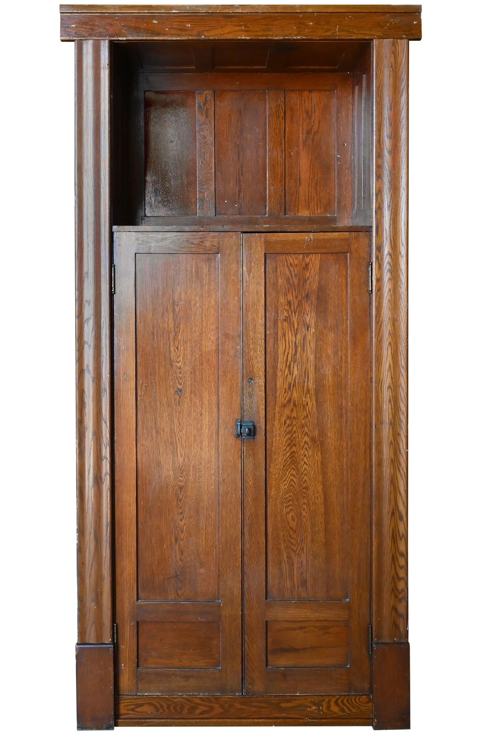 28014 oak built in schoolhouse cabinet with shelves 1.jpg