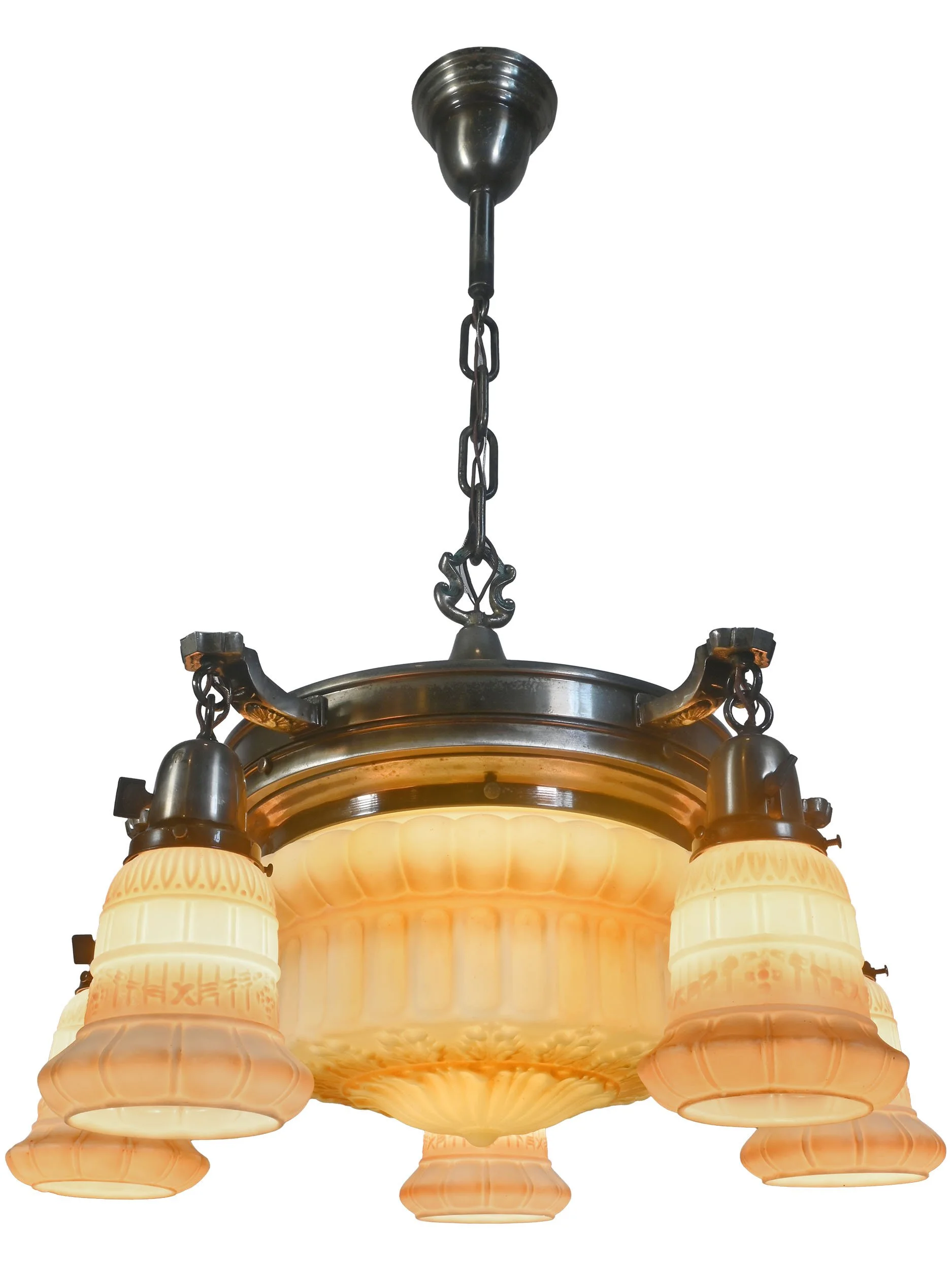 27615 silver finish bowl and satellite shade chandelier with two tone shades 2.jpg