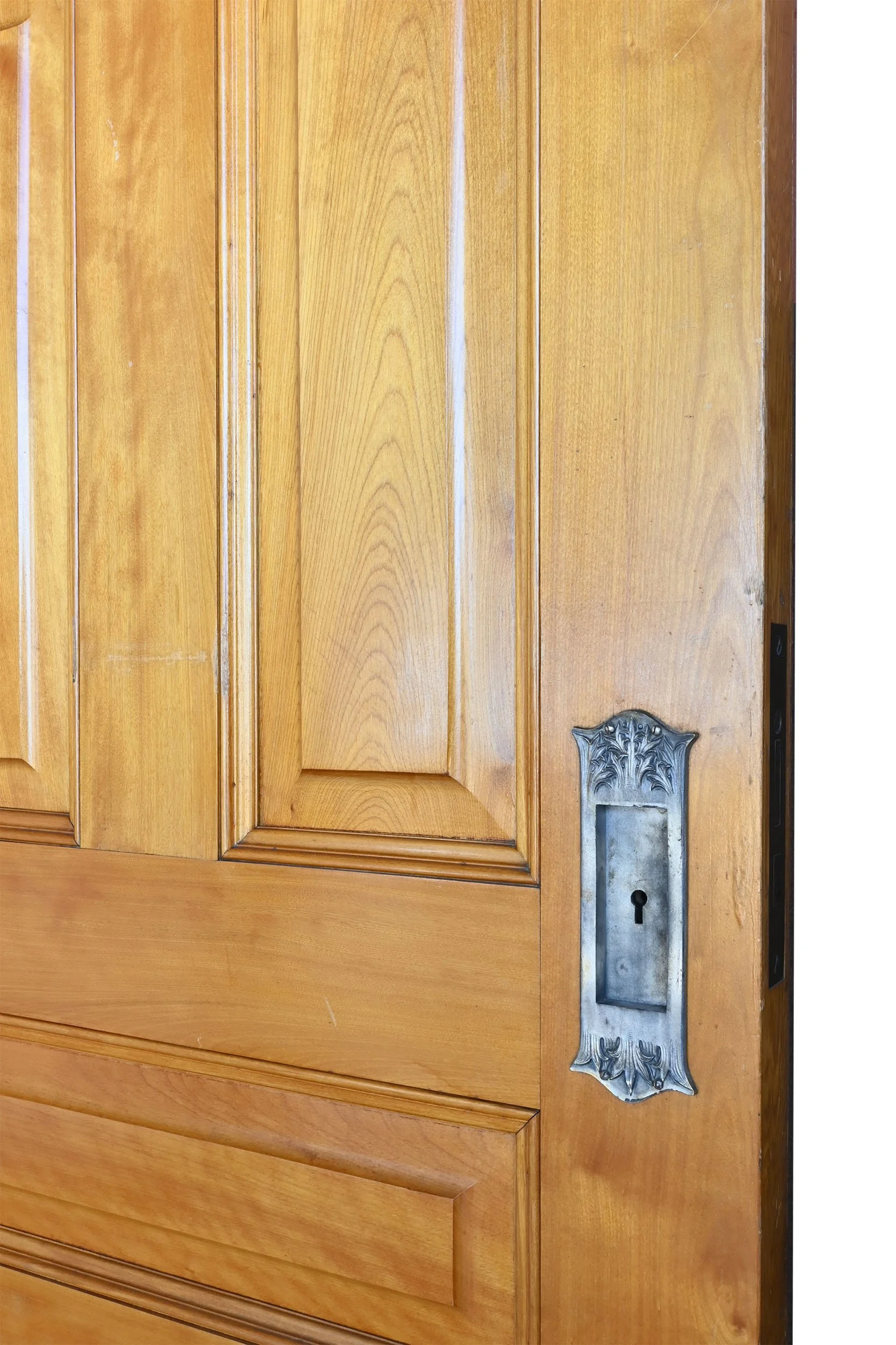 27904 single golden oak pocket door with brass and iron pulls 2.jpg