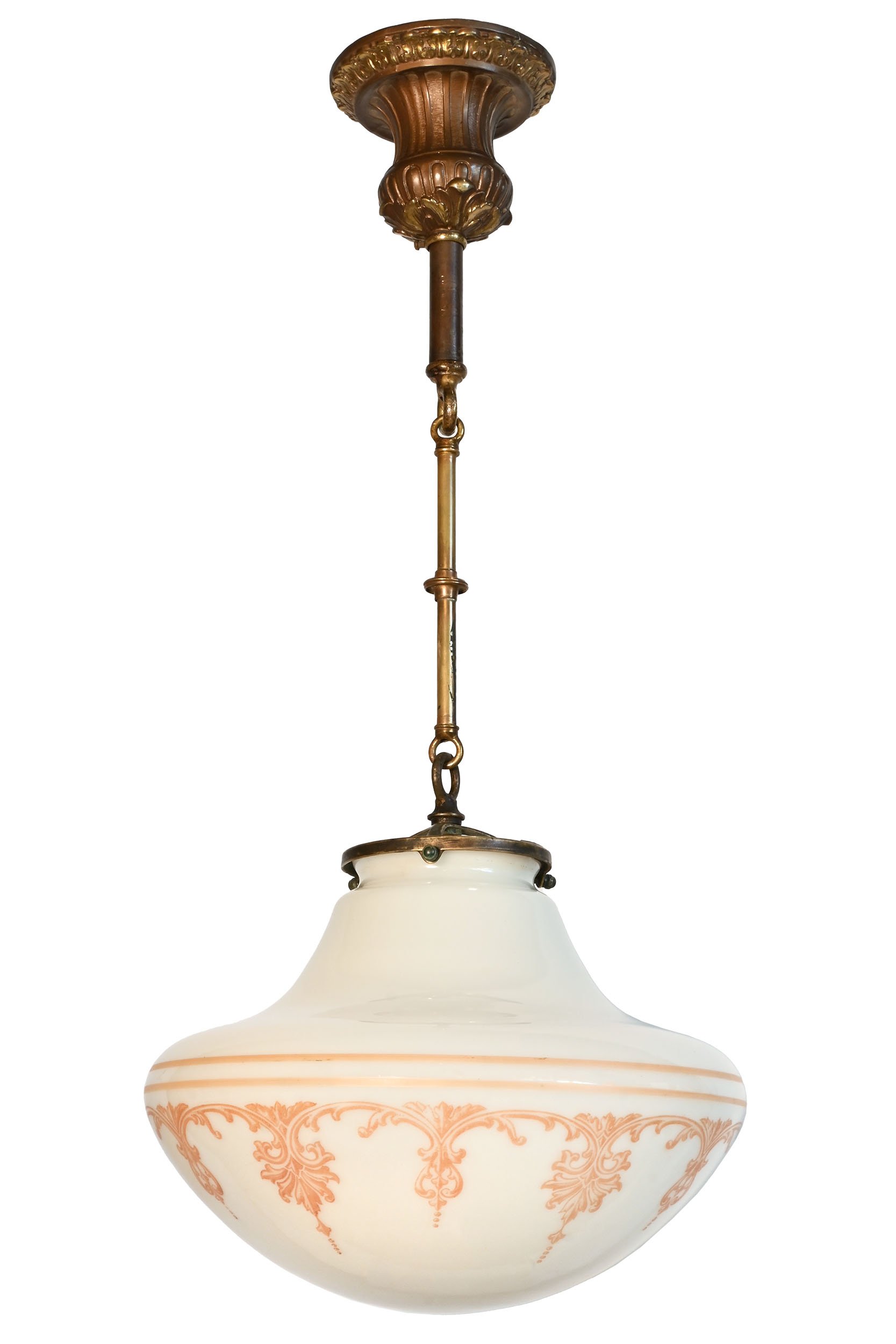 27229 acanthus leaf stenciled schoolhouse shade on brass pendant 1.jpg