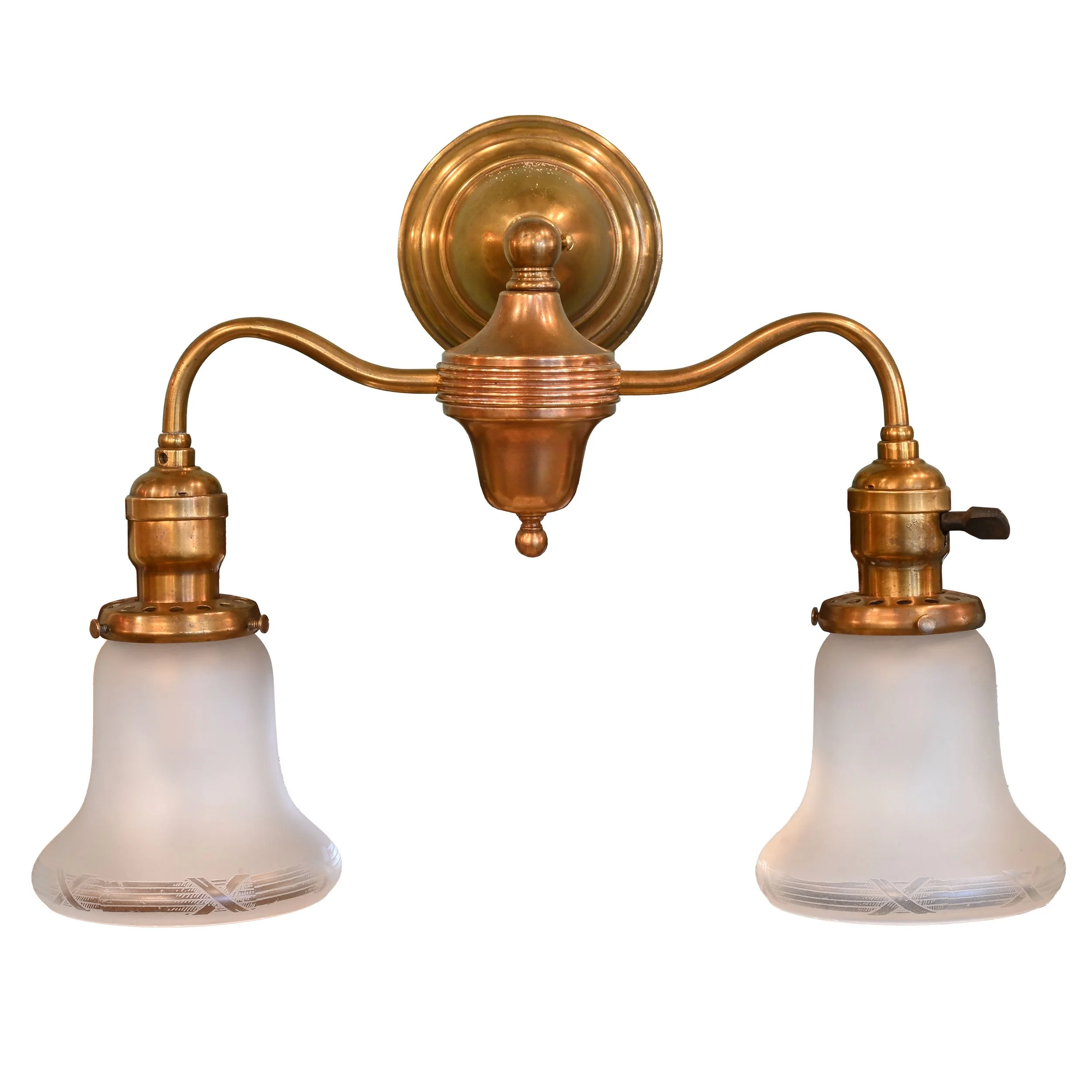 25983 two arm brass sconce with frosted shades 1.jpg